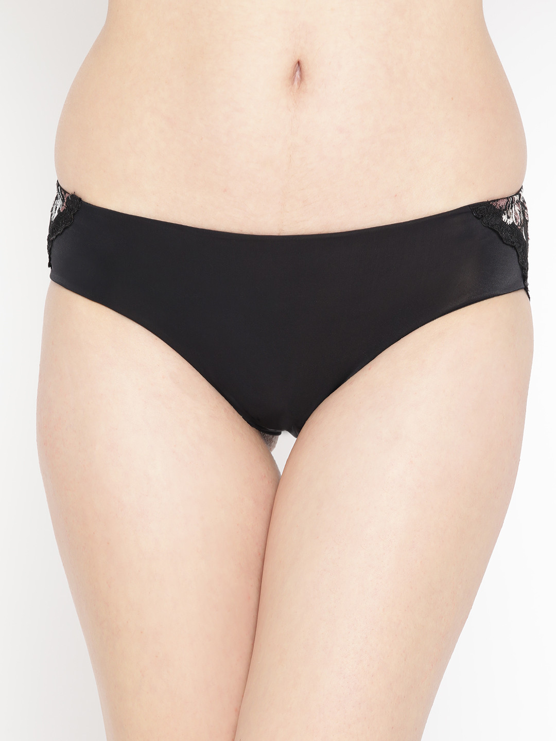 Aoba Women Black Solid Bikini Briefs with Embroidered Detail AIP-8A