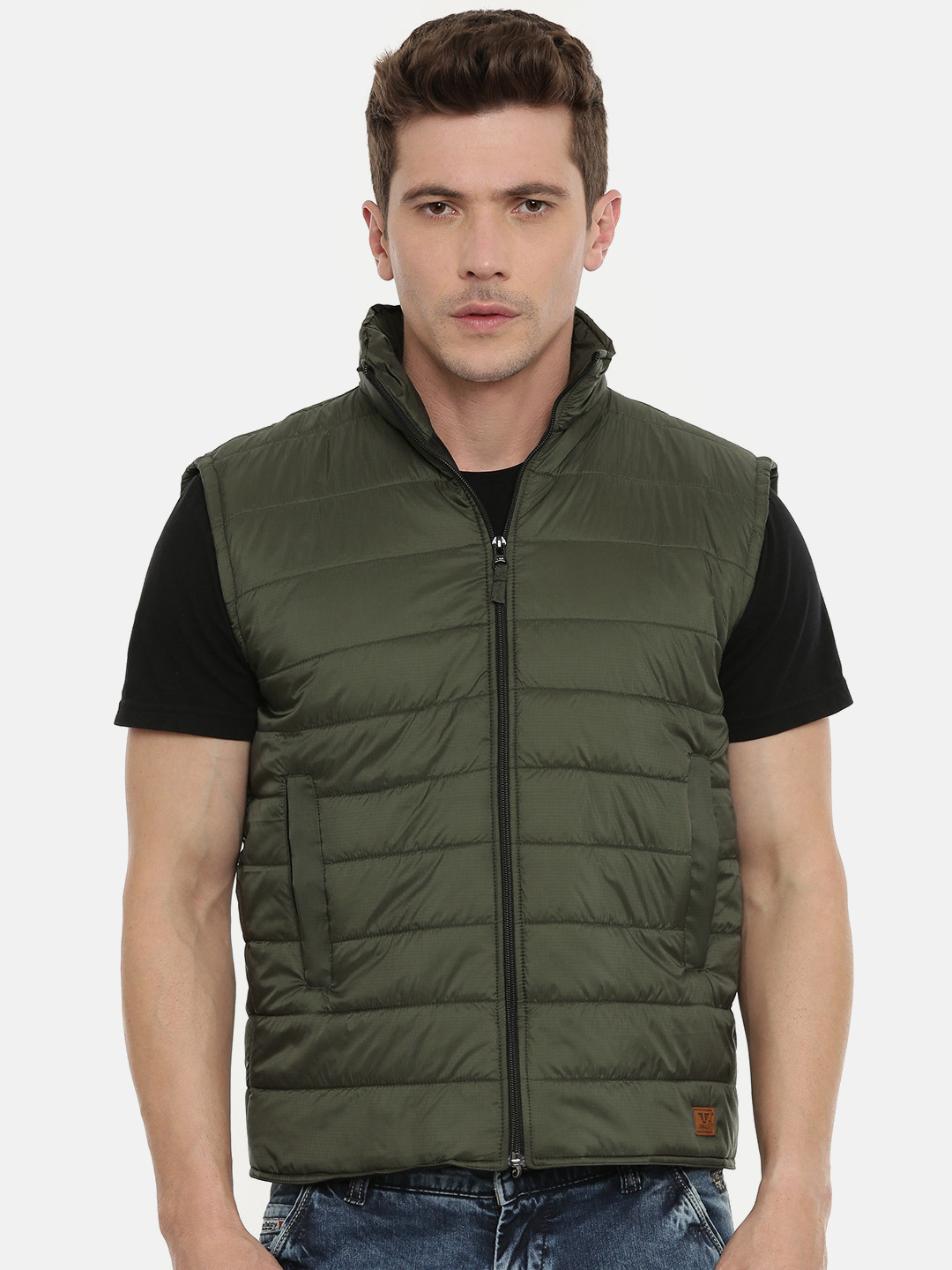 UNSULLY Men Olive Green Solid Windcheater Padded Jacket