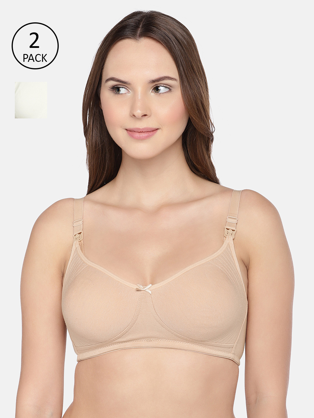 Inner Sense Pack Of 2 Nude-Coloured & Off-White Solid Non Padded Maternity Bra