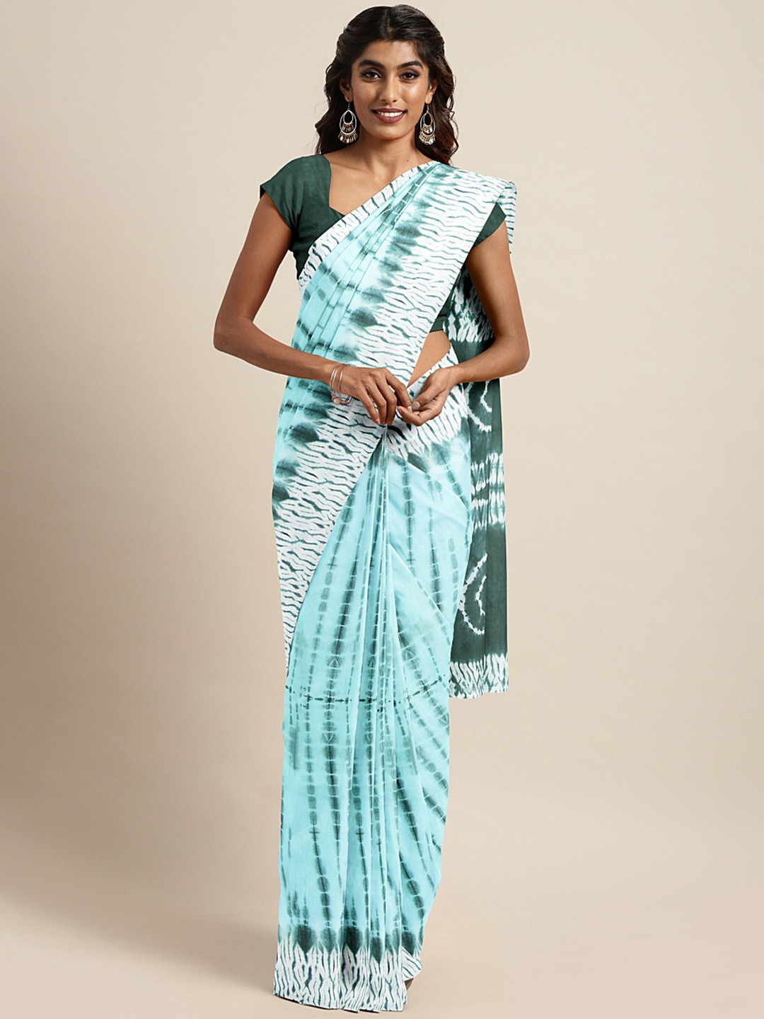 Kalakari India Blue & Green Dyed Handloom Bagru Sustainable Saree