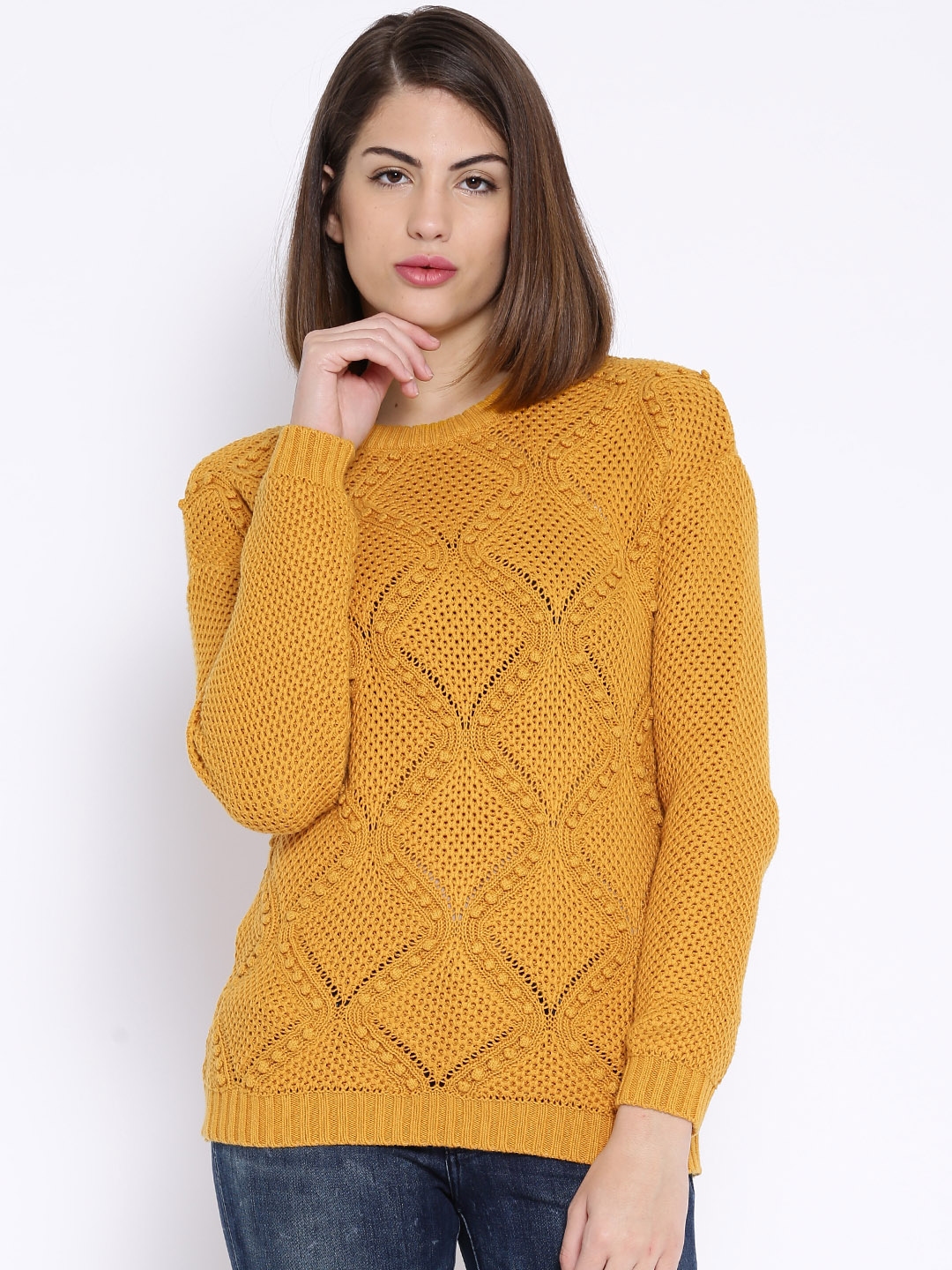 Buy Allen Solly Woman Mustard Yellow Sweater Sweaters for Women