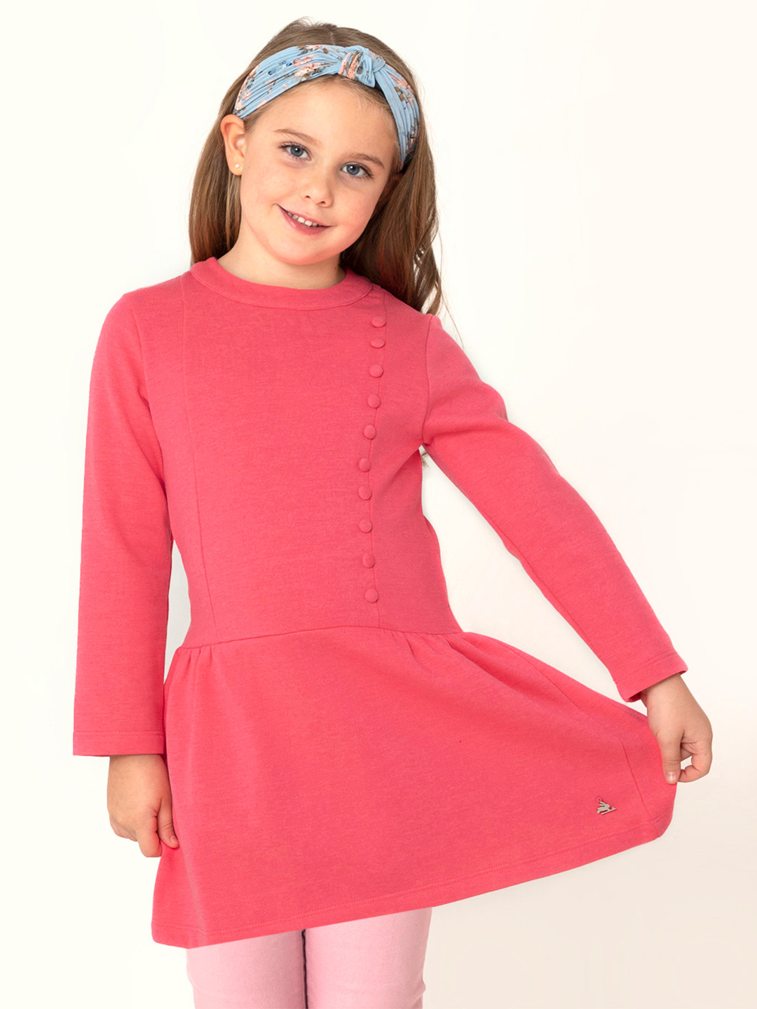Cherry Crumble Girls Pink Solid Fit and Flare Knit Dress