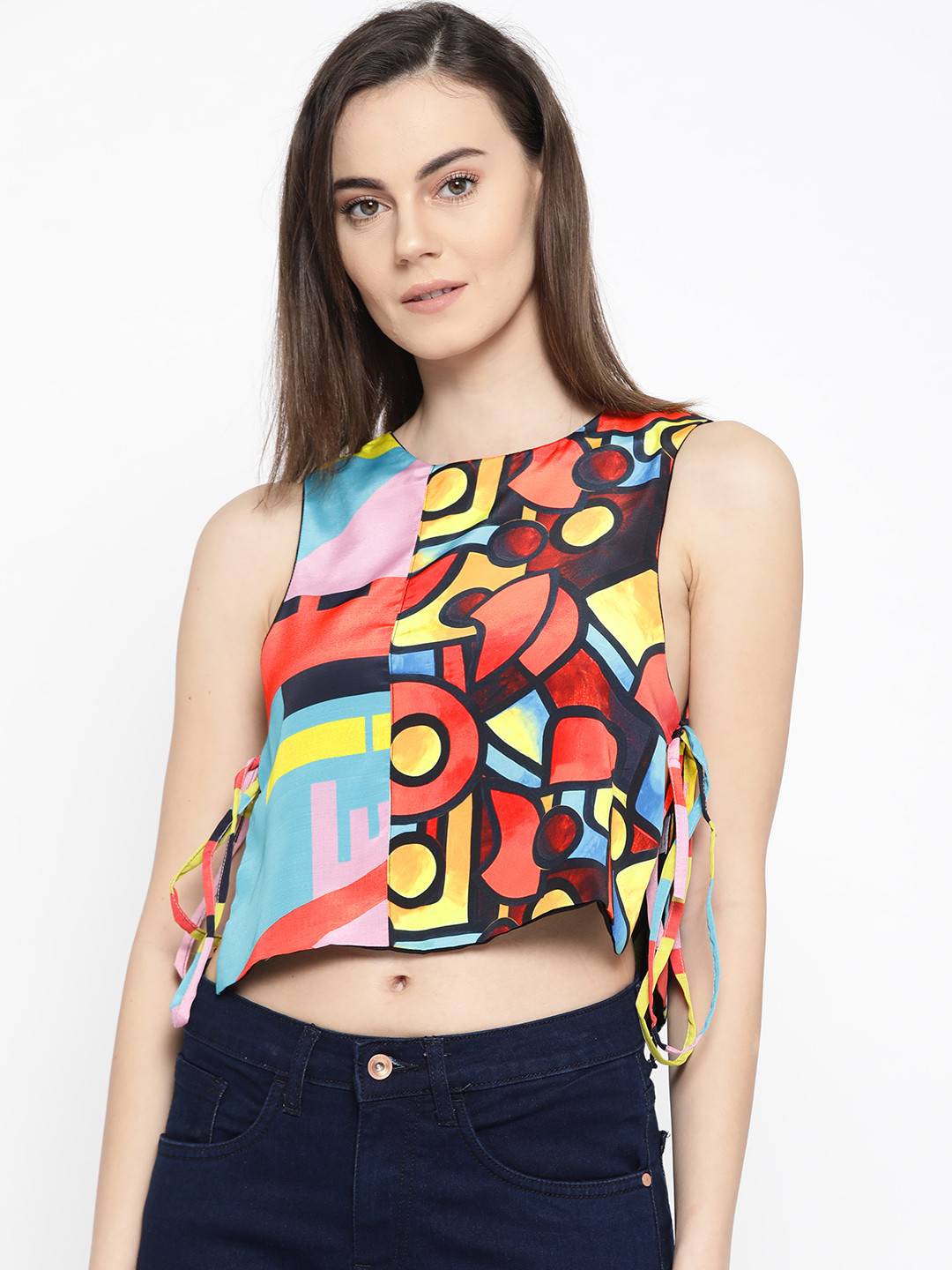 Aoba Women Multicoloured Printed Crop A-Line Top