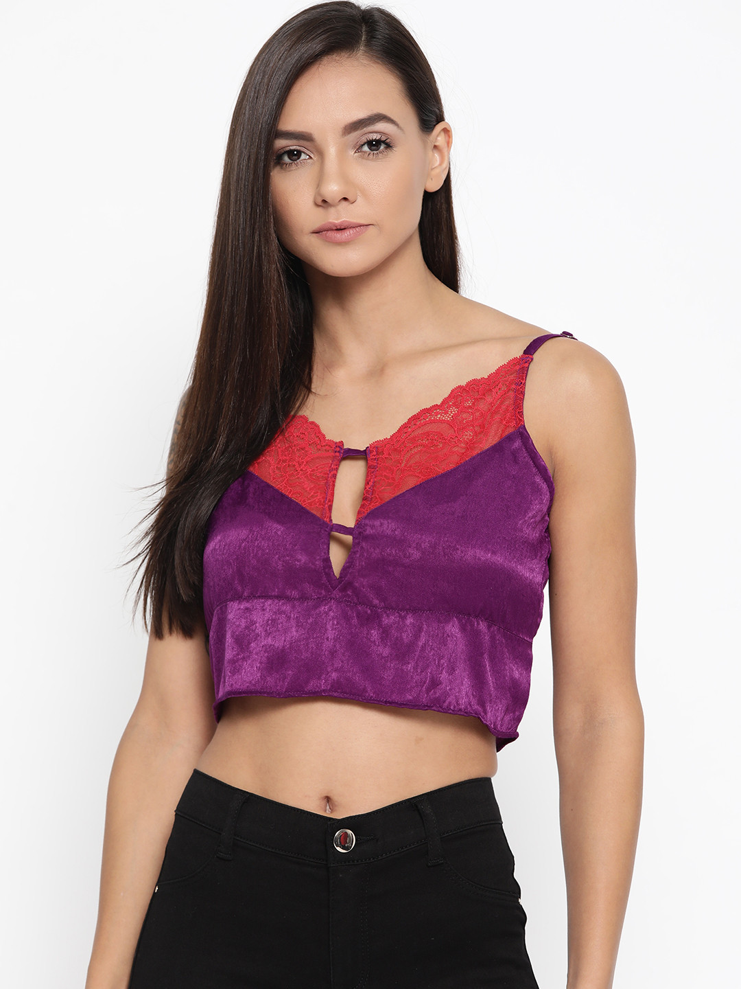 Aoba Women Purple Solid Satin Bralette Top