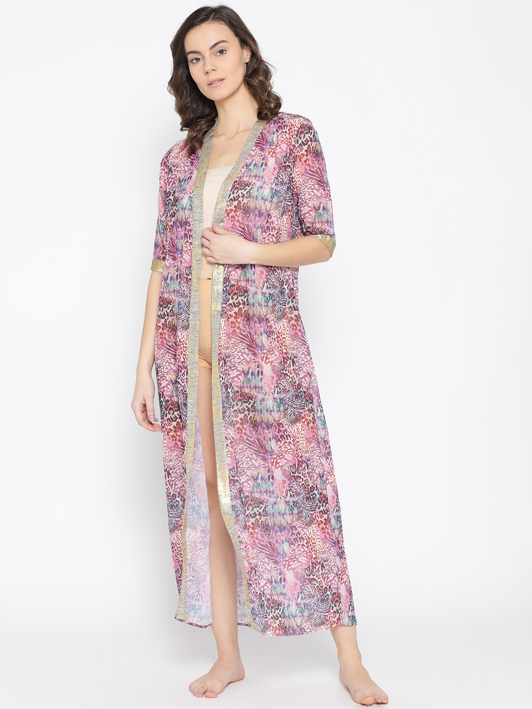 Aoba Women Pink Printed Maxi Robe