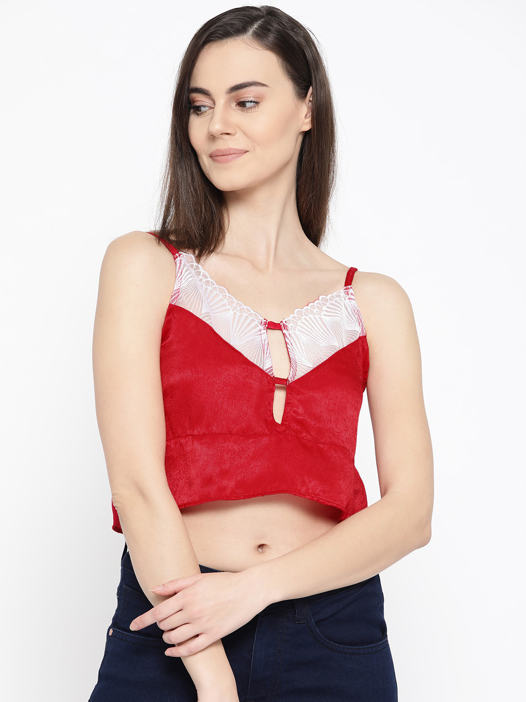 Aoba Women Red Solid Satin Bralette Top
