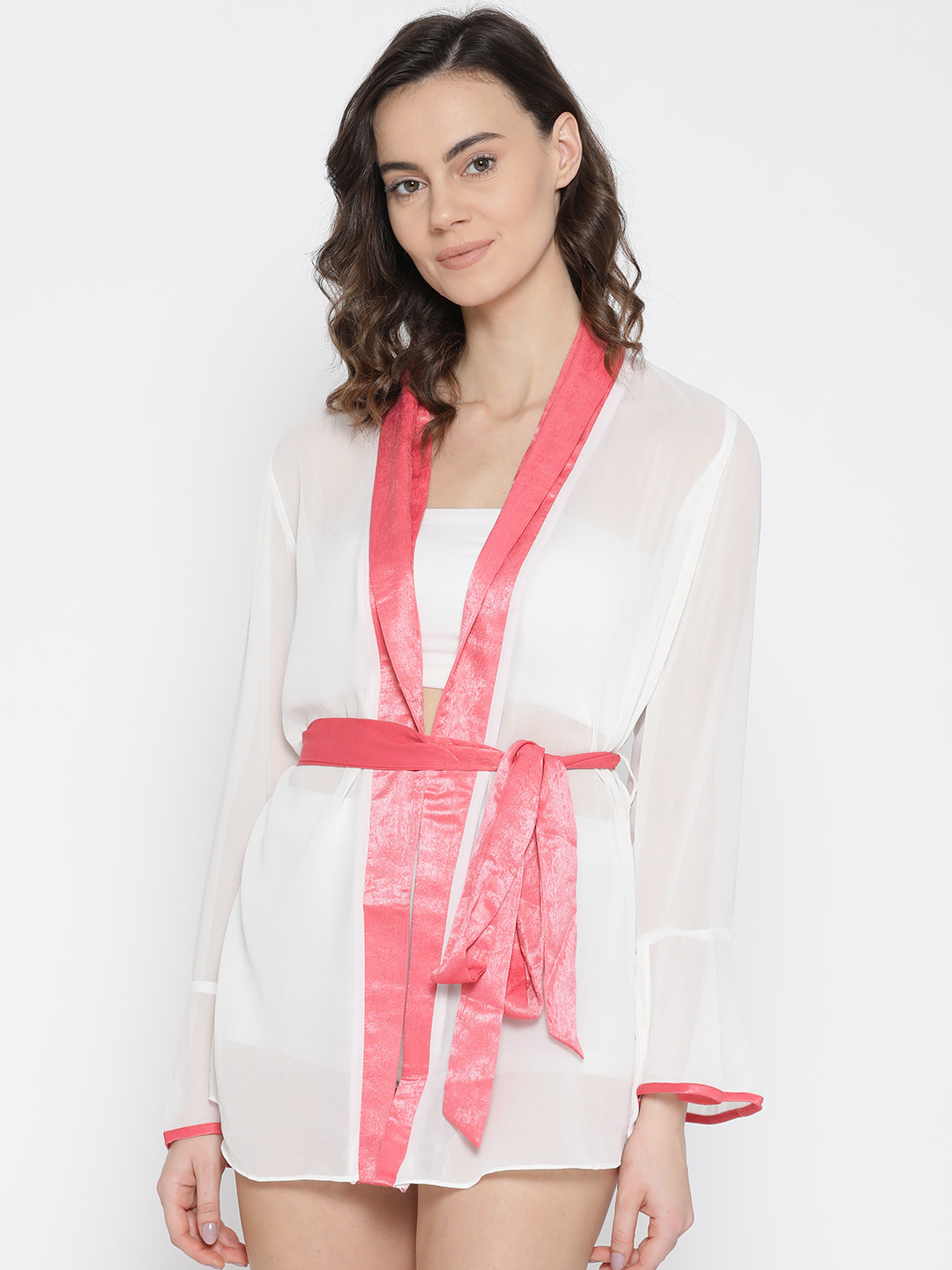 Aoba Women White Solid Sheer Mini Robe