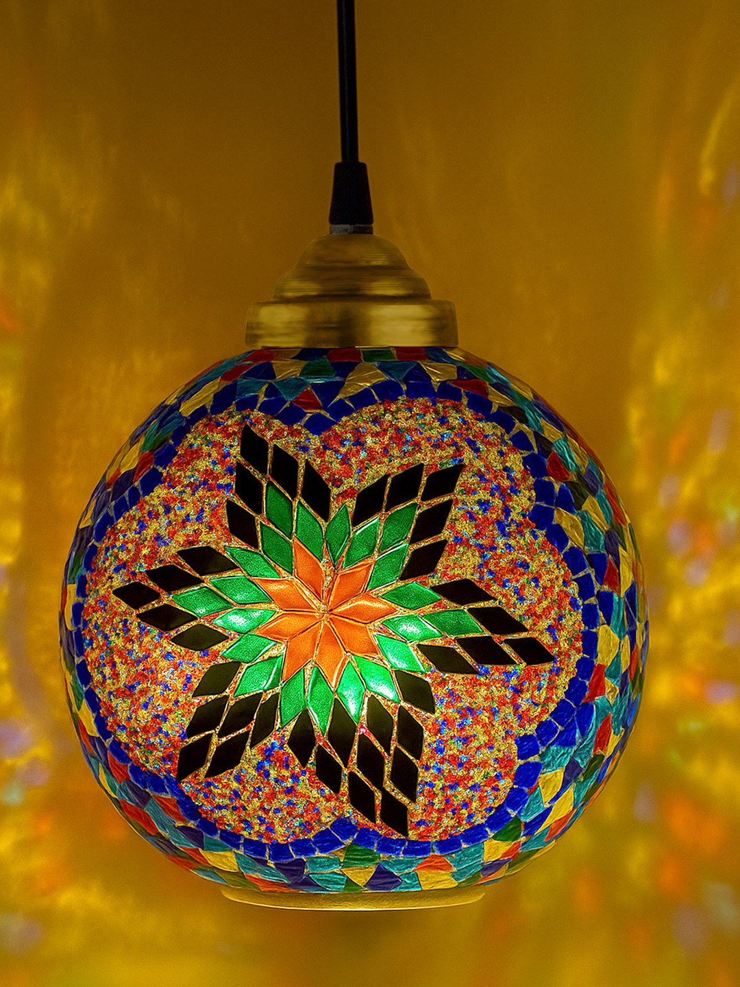 Homesake Blue & Yellow Handcrafted Turkish Moroccan Mosaic Hanging Light