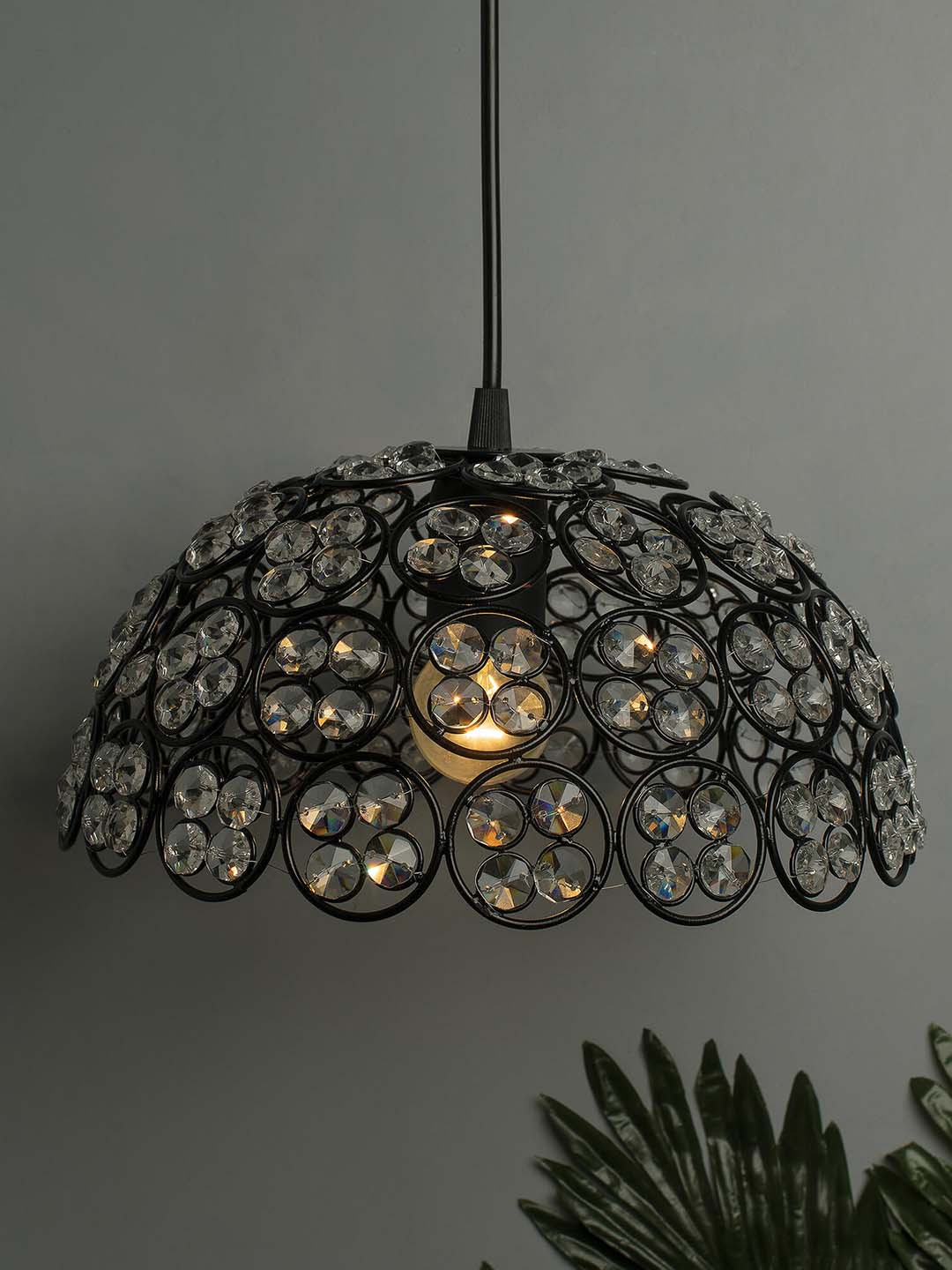 Homesake Black & White Textured Handcrafted Quad Crystal Hanging Light