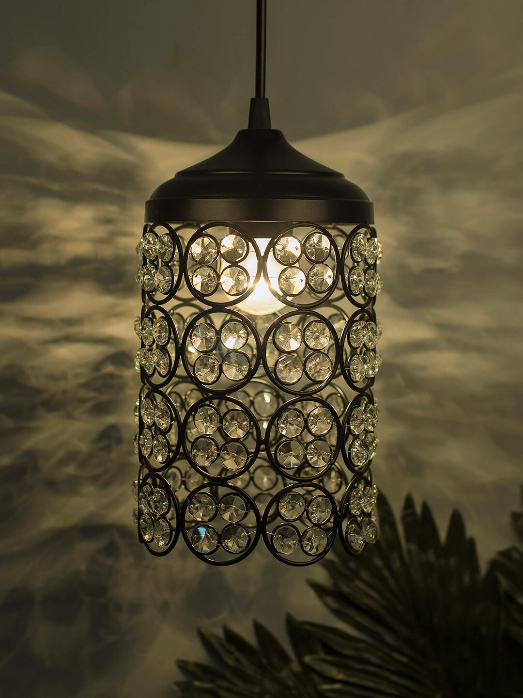 Homesake Black & White Textured Handcrafted Quad Crystal Hanging Light