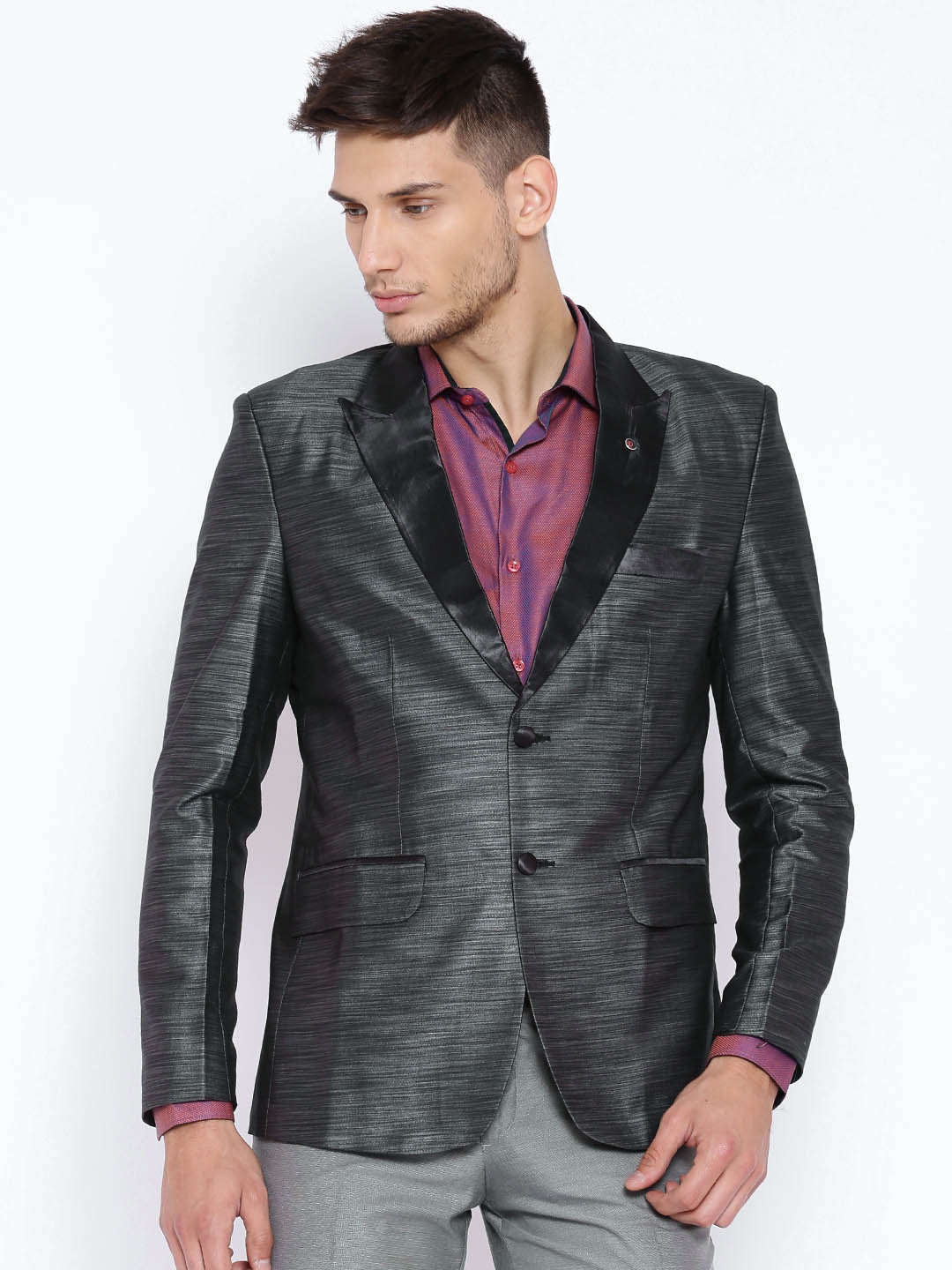 Blazer Quarter Grey Single-Breasted Slim Fit Party Blazer
