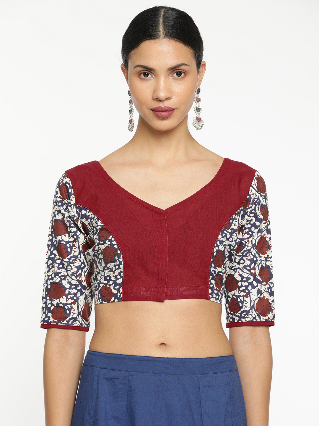 tantkatha Women Red & Blue Printed Saree Blouse