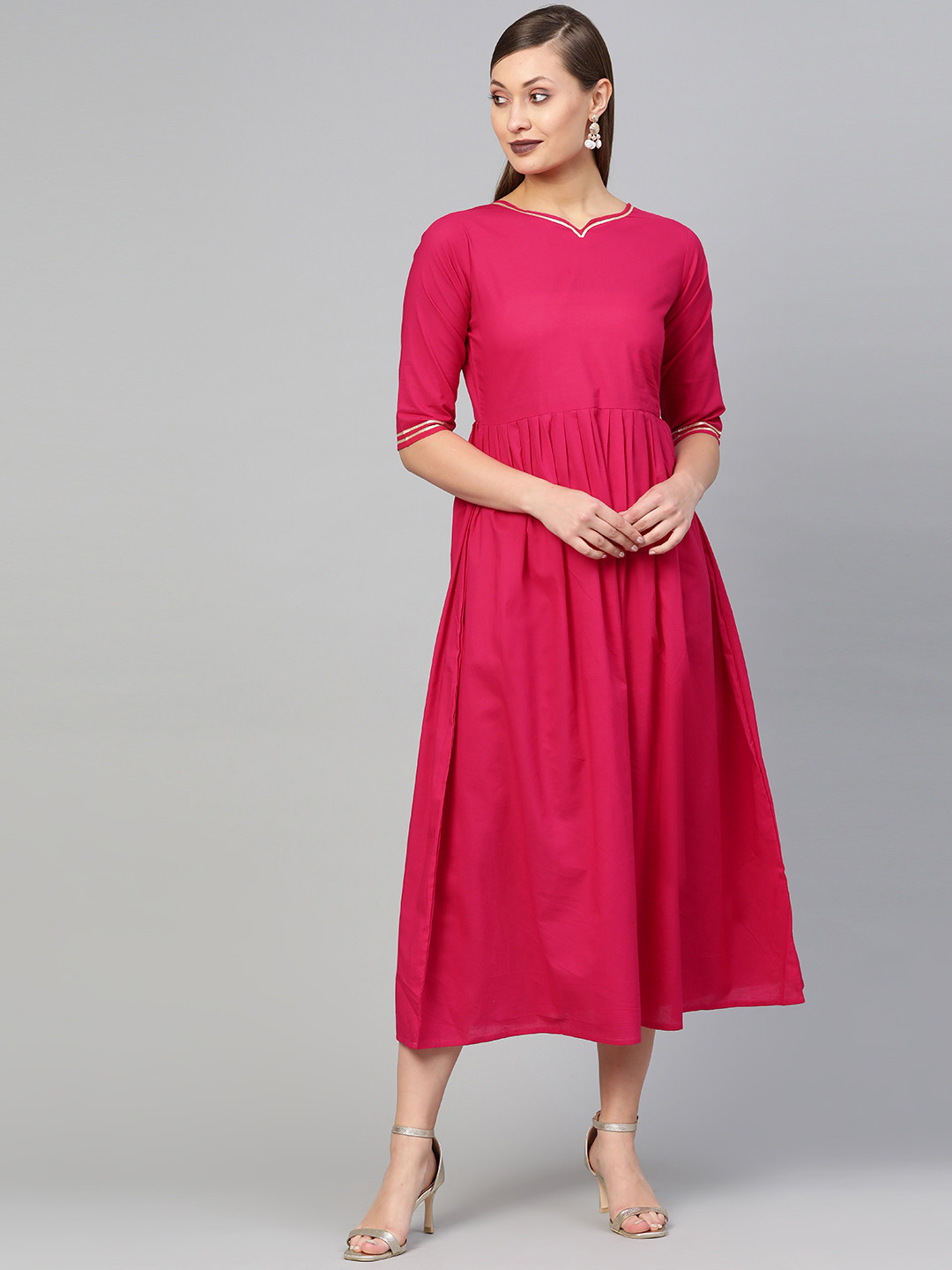 AASI - HOUSE OF NAYO Women Pink Solid A-Line Dress