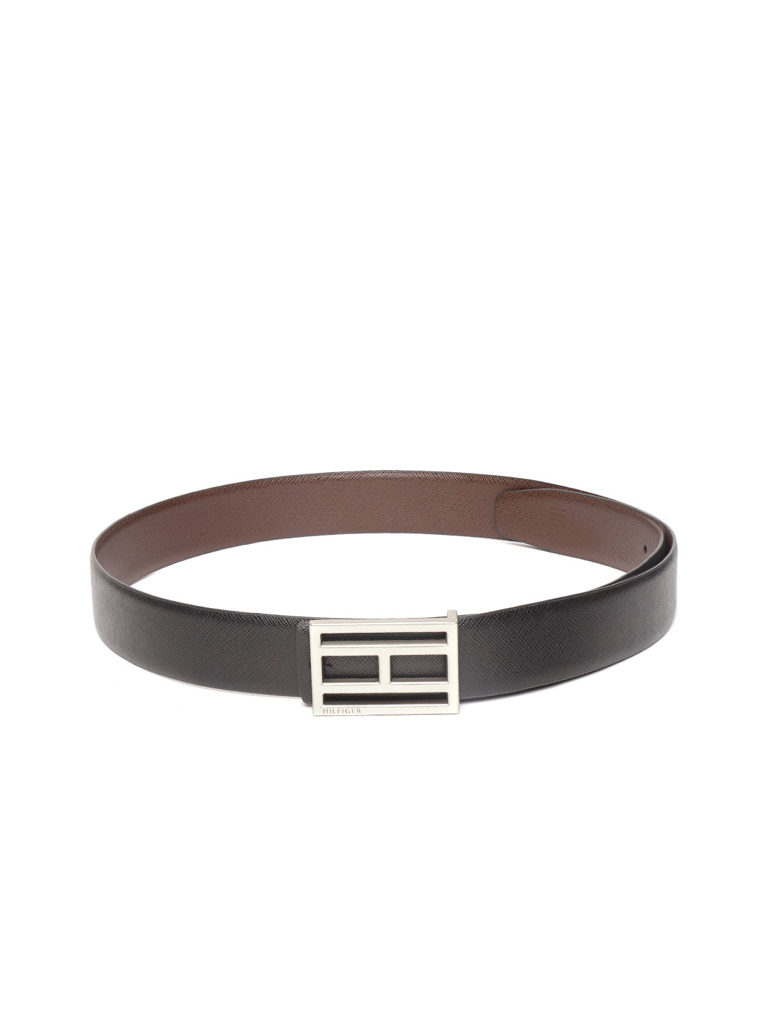Tommy Hilfiger Men Black & Brown Reversible Leather Solid Belt