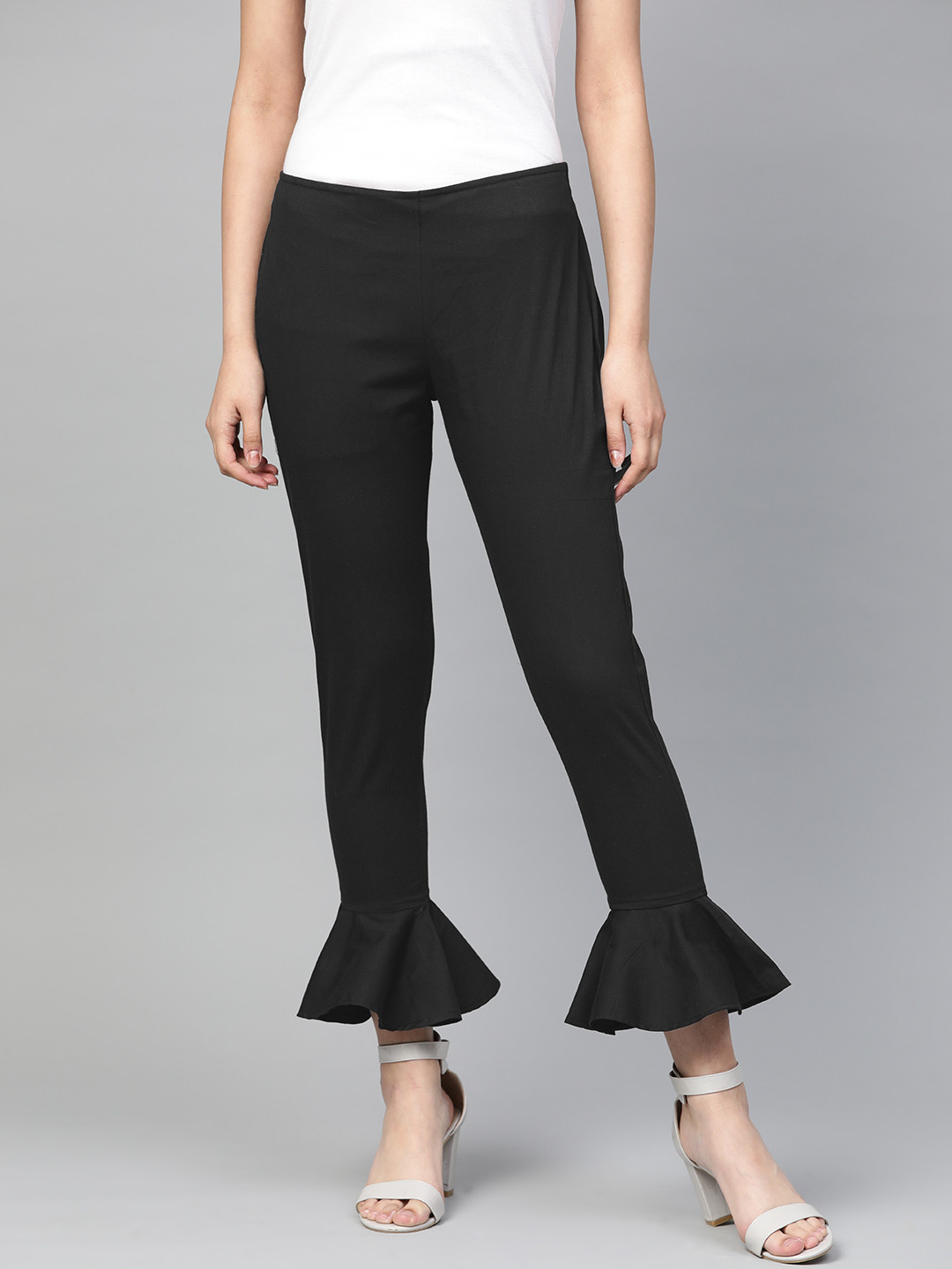Jompers Women Black Smart Slim Fit Solid Trousers