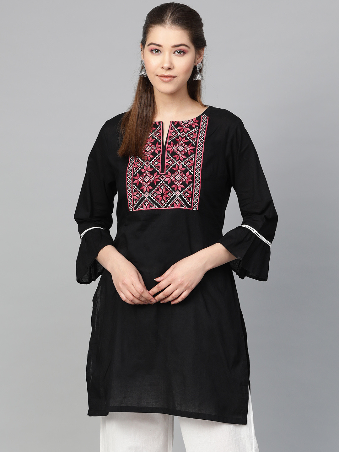 Bhama Couture Women Black & Pink Solid Tunic