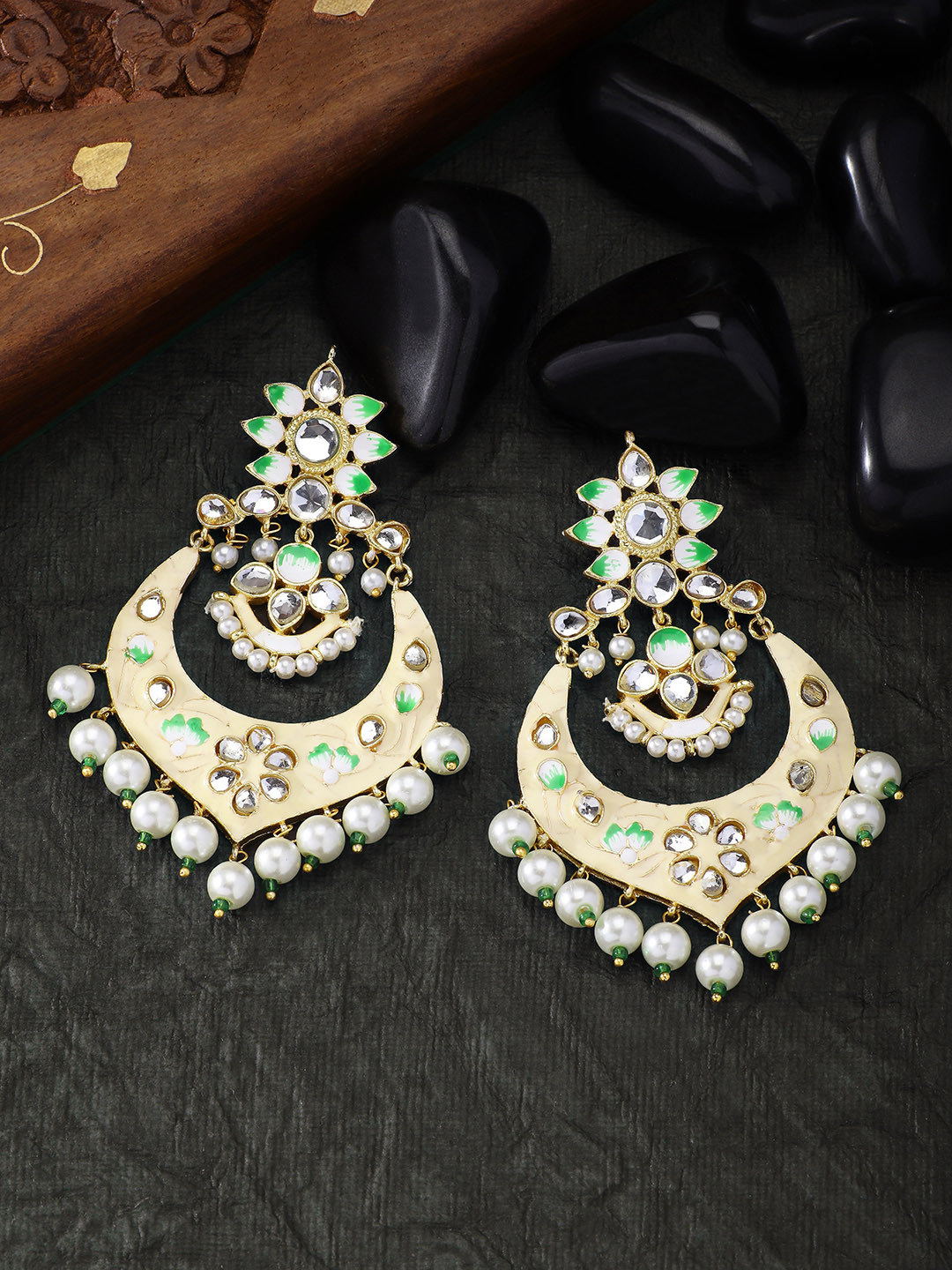 Peora White & Cream-Coloured Classic Gold-Plated Chandbalis