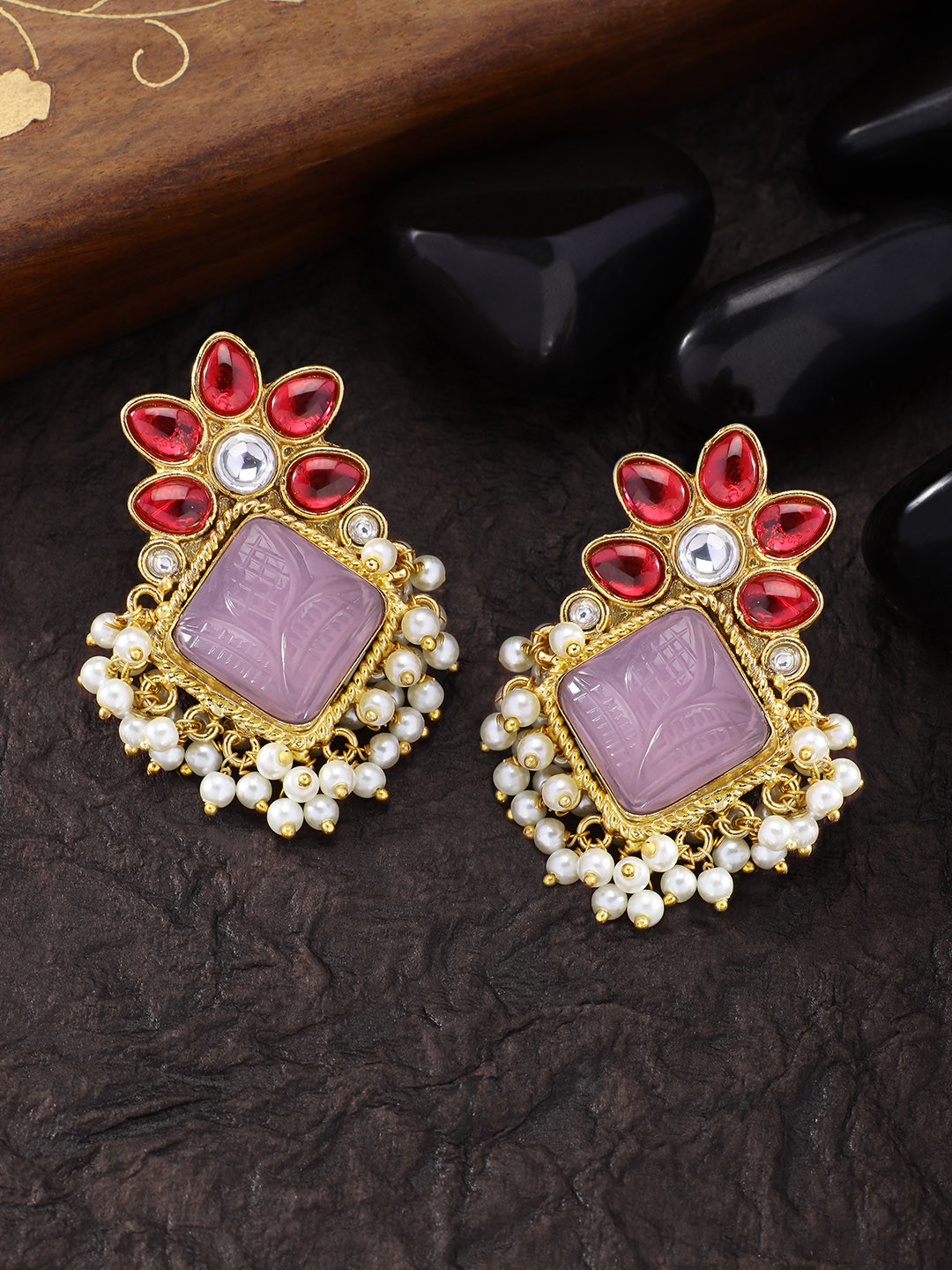 Peora Gold-Plated & Red Kundan Studs