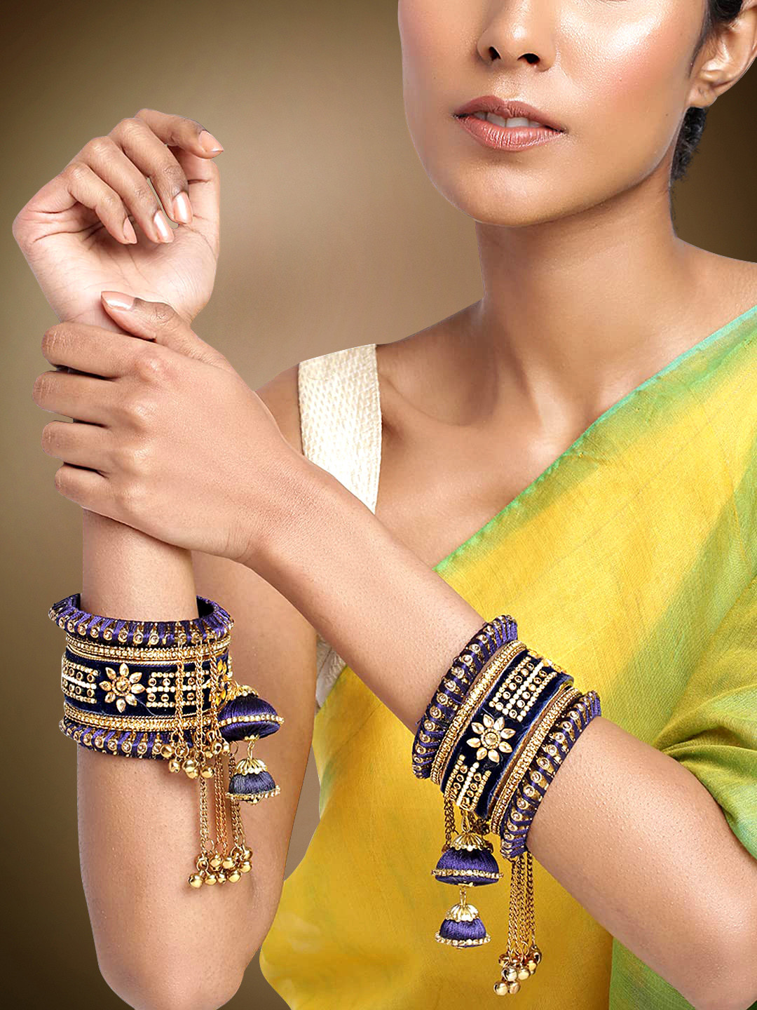 Peora Gold Plated Set Of 2 Matching Bangle Set Bridal Wedding Chuda