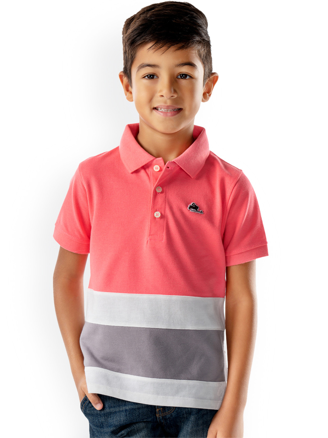 Cherry Crumble Unisex Kids Pink Colourblocked Polo Collar T-shirt
