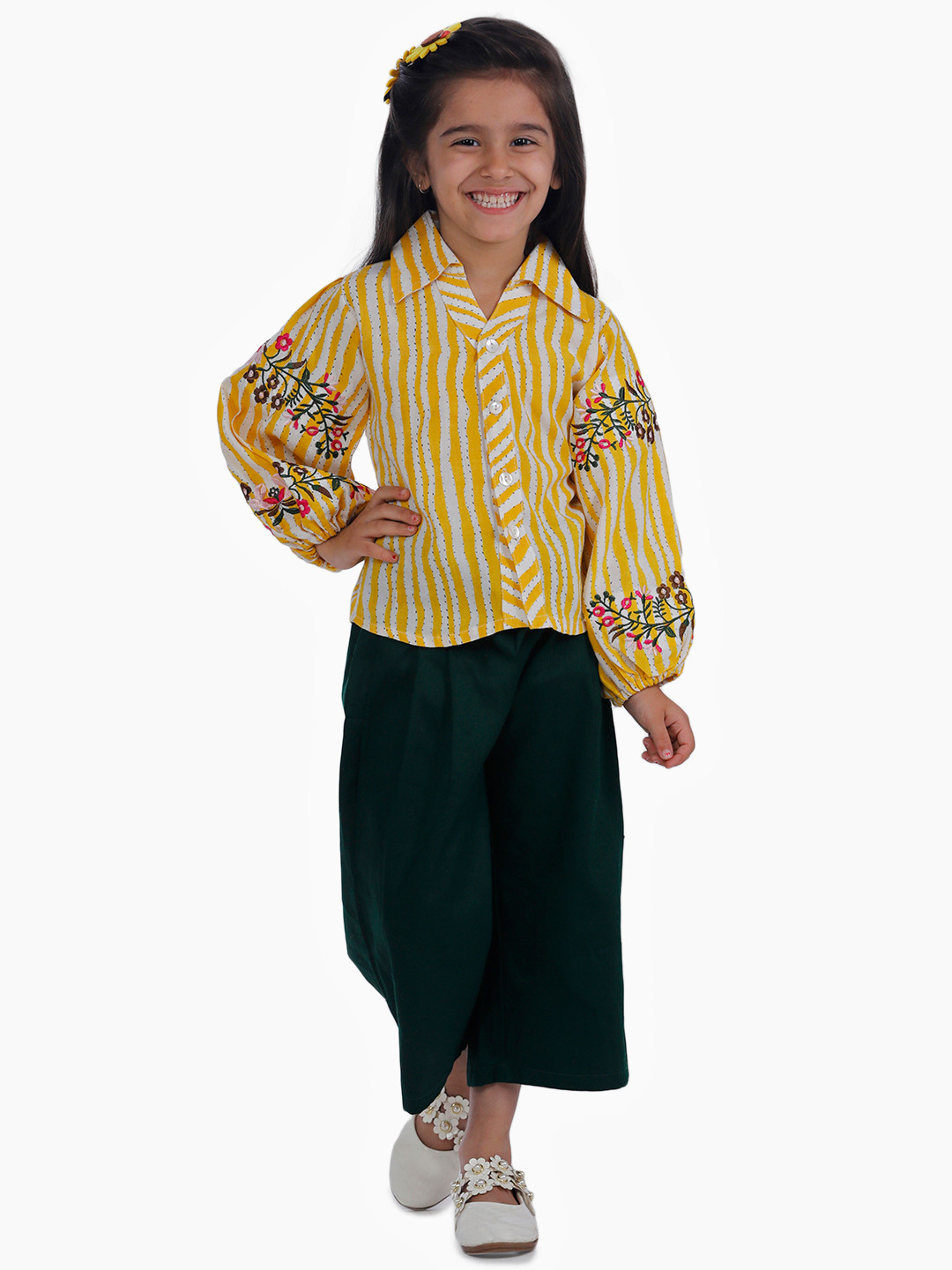 Fairies Forever Girls Yellow & White Striped Shirt with Capris