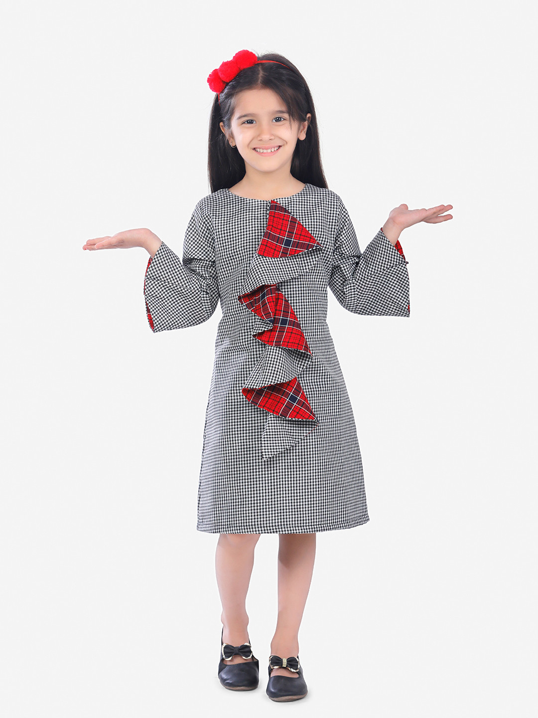 Fairies Forever Girls Black & White Checked Sheath Dress