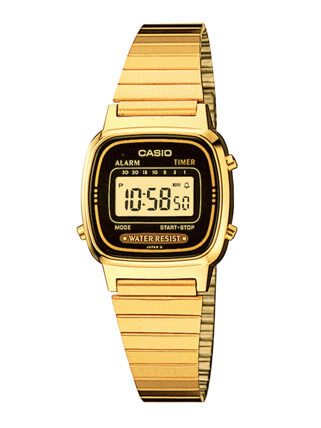 CASIO Vintage LA670WGA-1DF Black Digital Dial Gold Stainless Steel Band D124