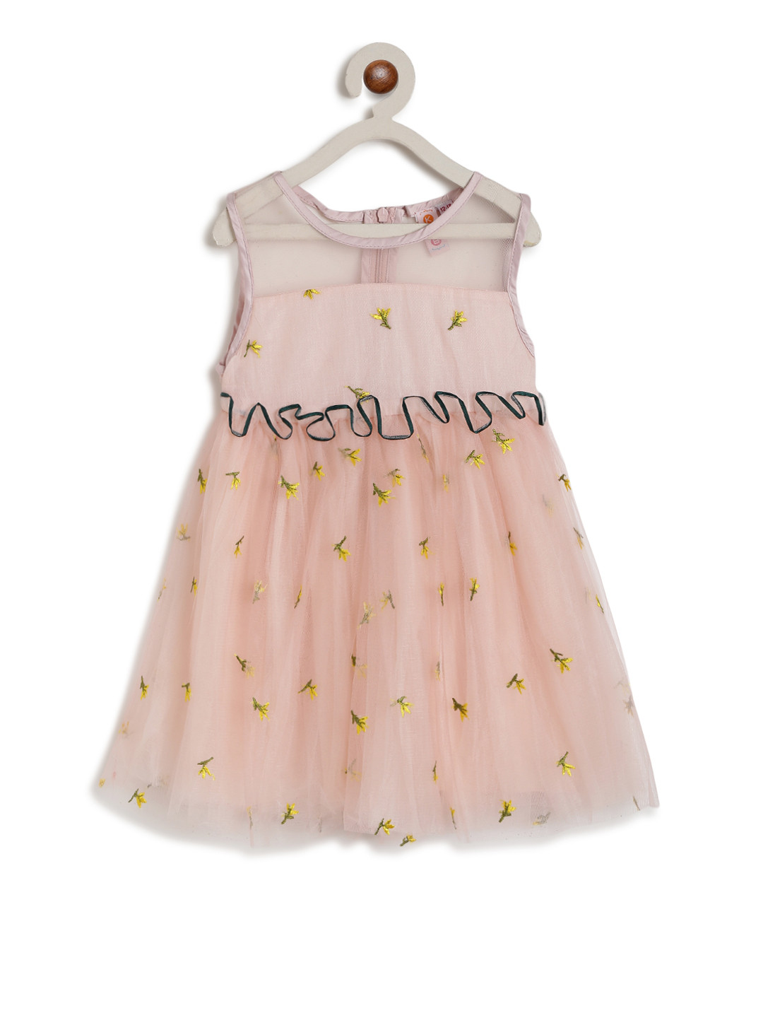 Kids On Board Girls Peach-Coloured Embroidered A-Line Dress