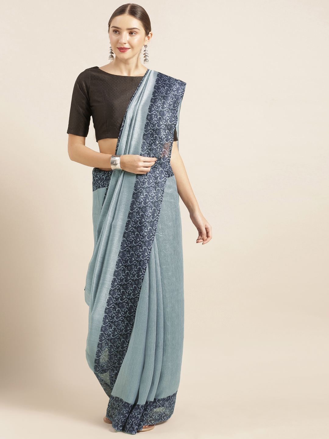 Mirchi Fashion Blue Solid Art Silk Saree