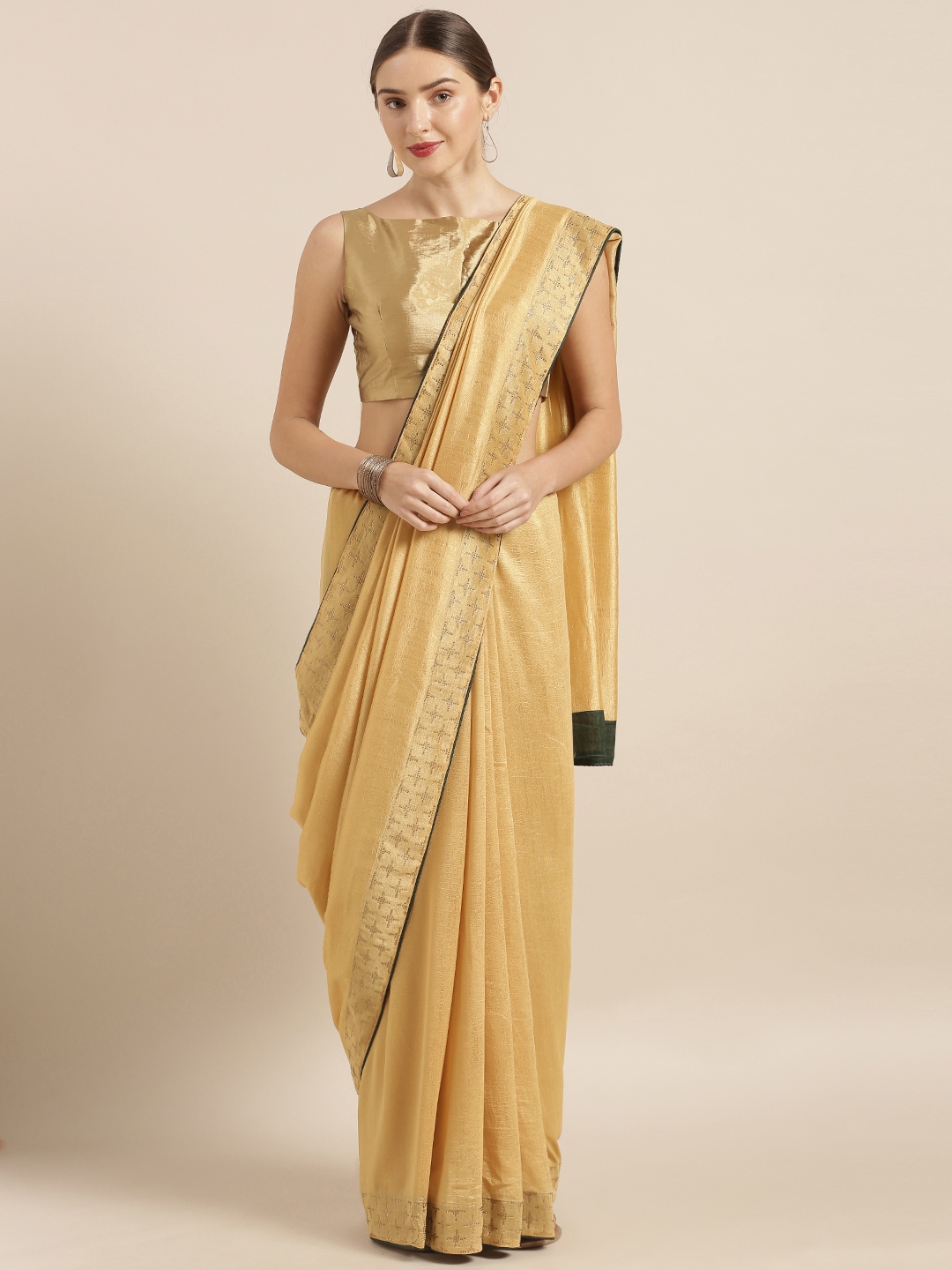 Mirchi Fashion Beige Solid Poly Georgette Saree