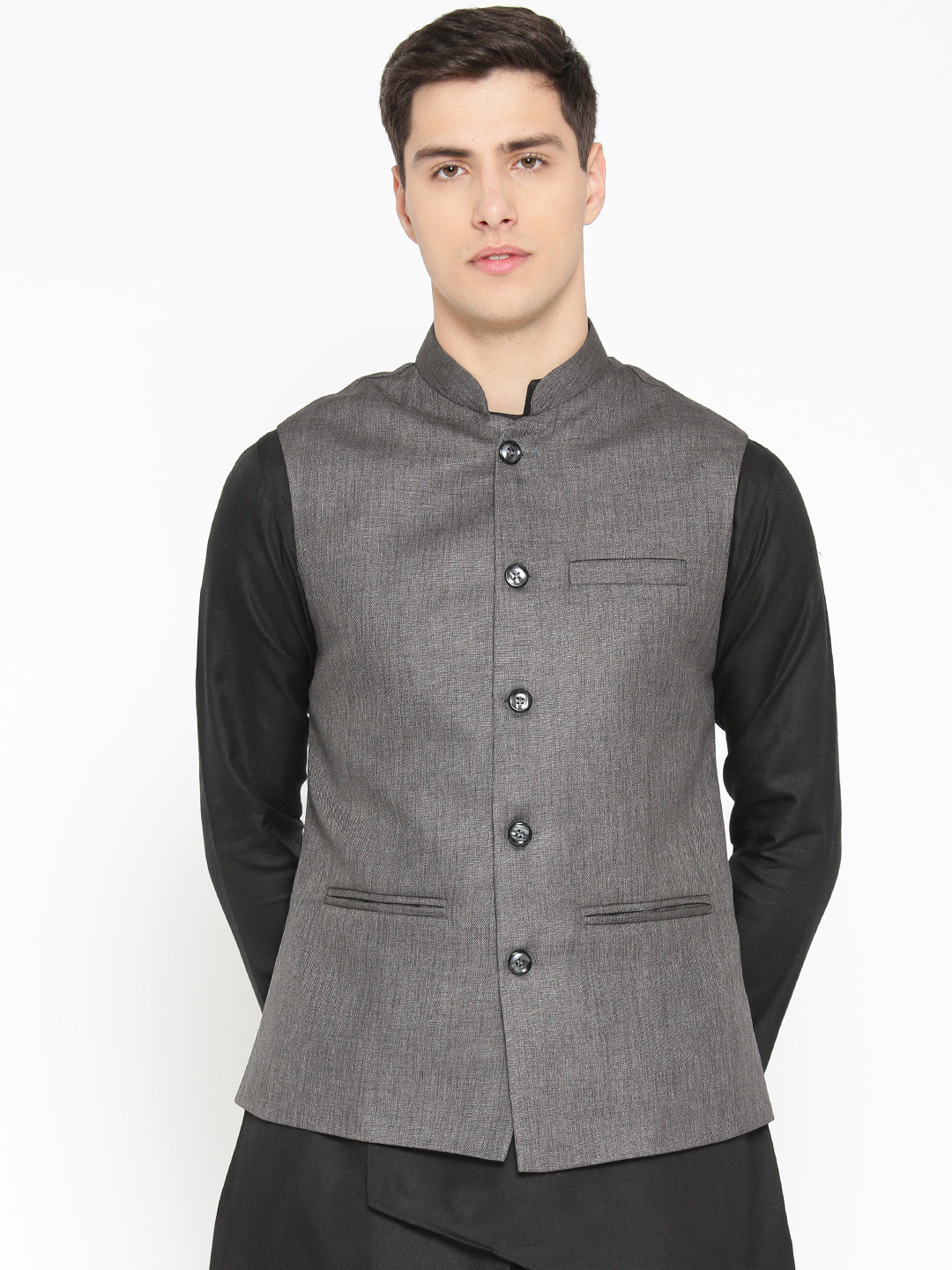 Badoliya & Sons Men Charcoal Grey Solid Nehru Jacket