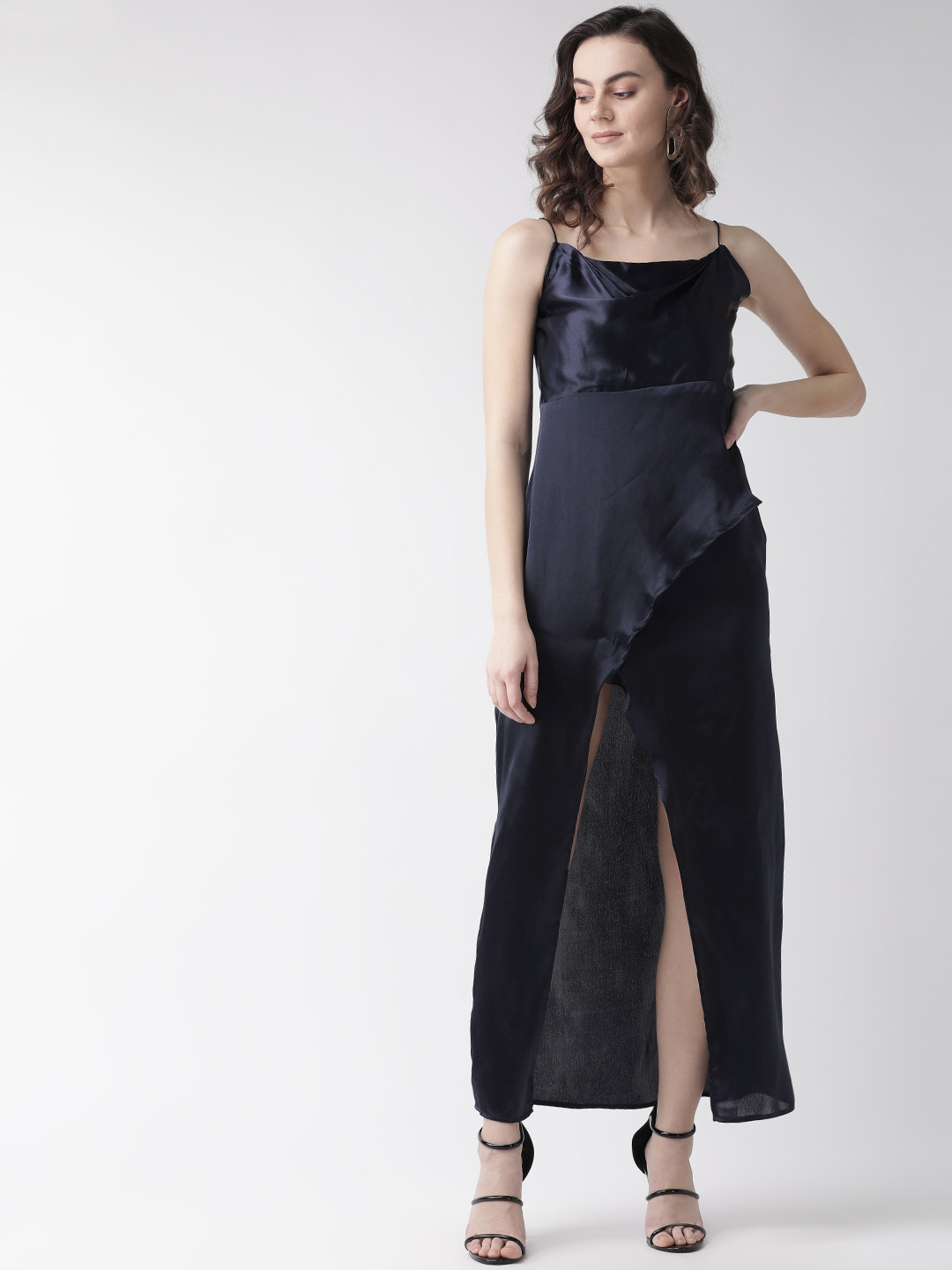 MISH Women Navy Blue Solid Wrap Maxi Dress