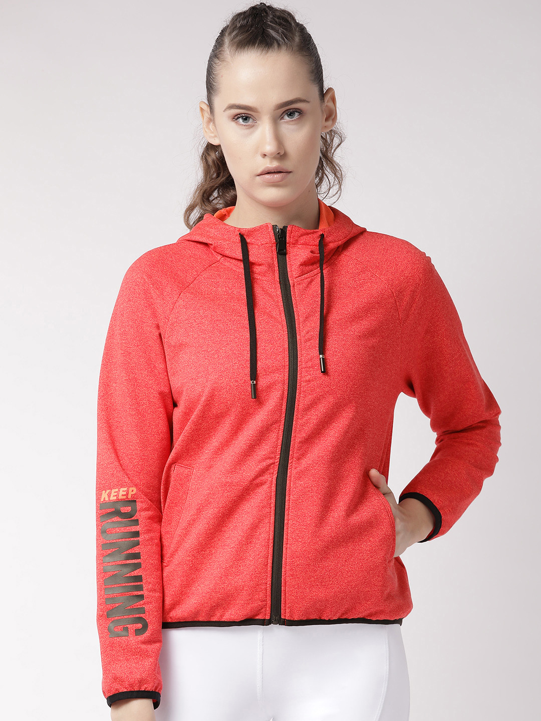Fitkin Women Red Melange Running Sporty Jacket