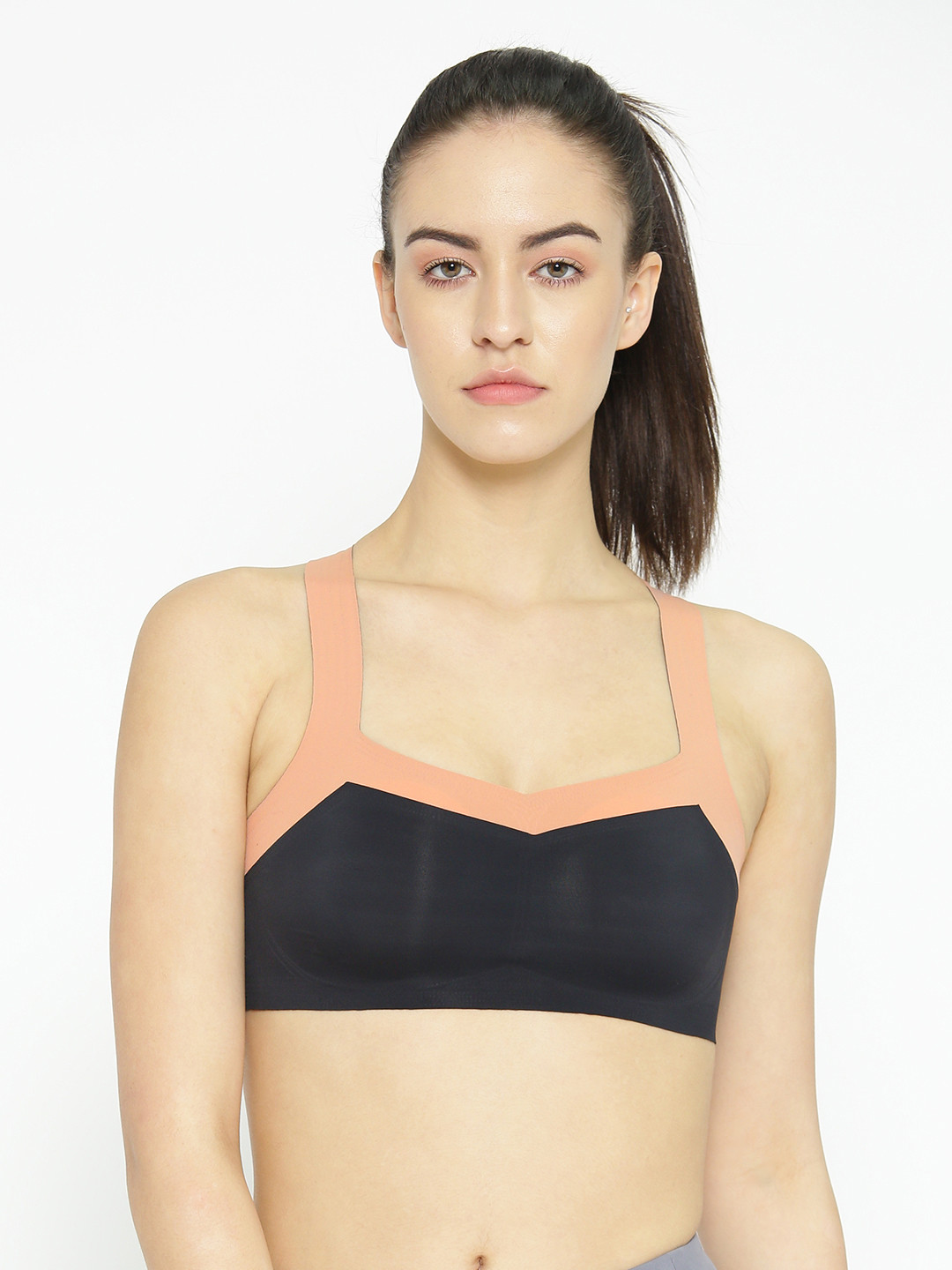 Aoba Black Solid Non-Wired Lightly Padded Sports Bra AIB-16C