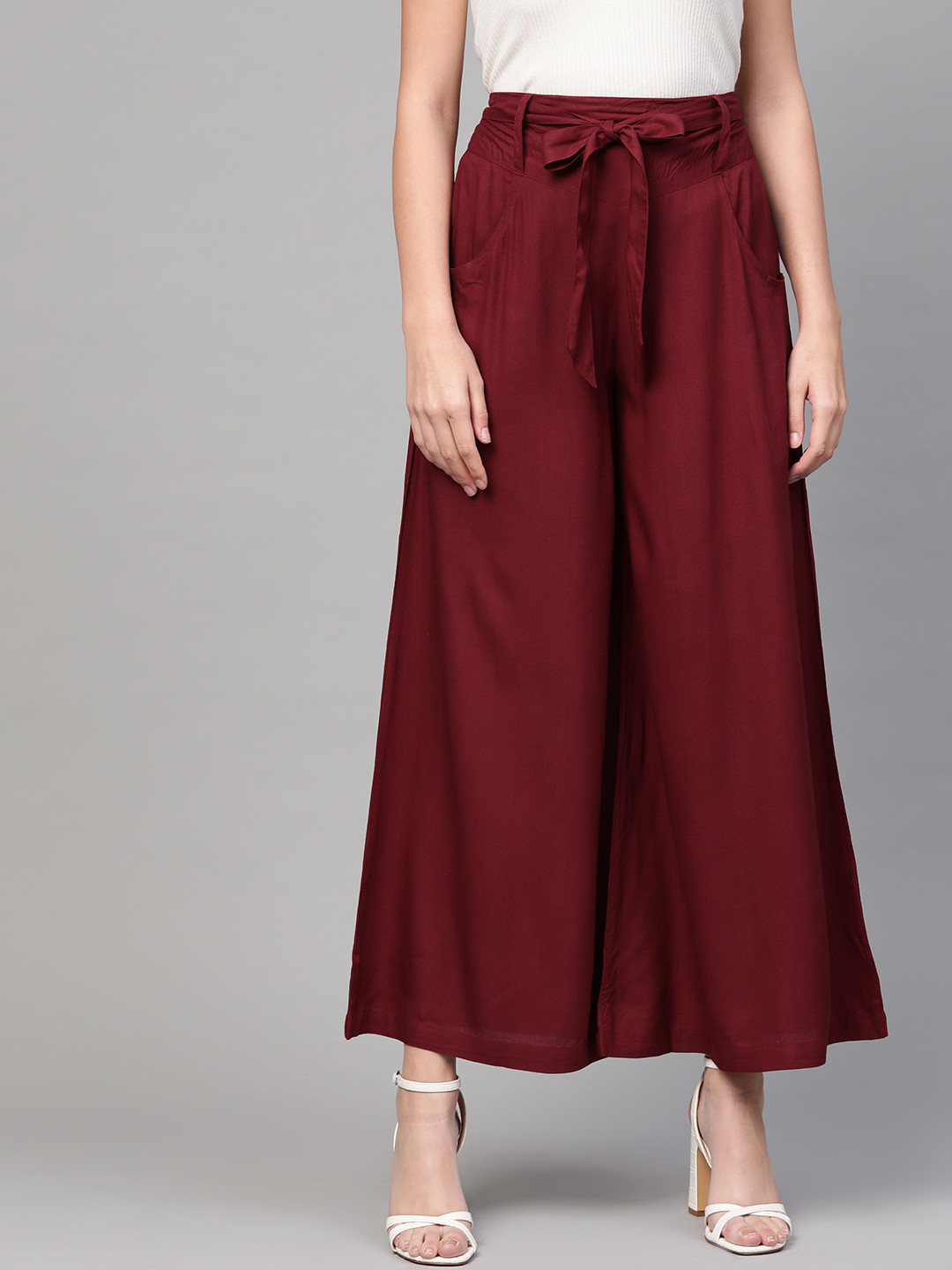 Idalia Women Maroon Solid Flared Palazzos