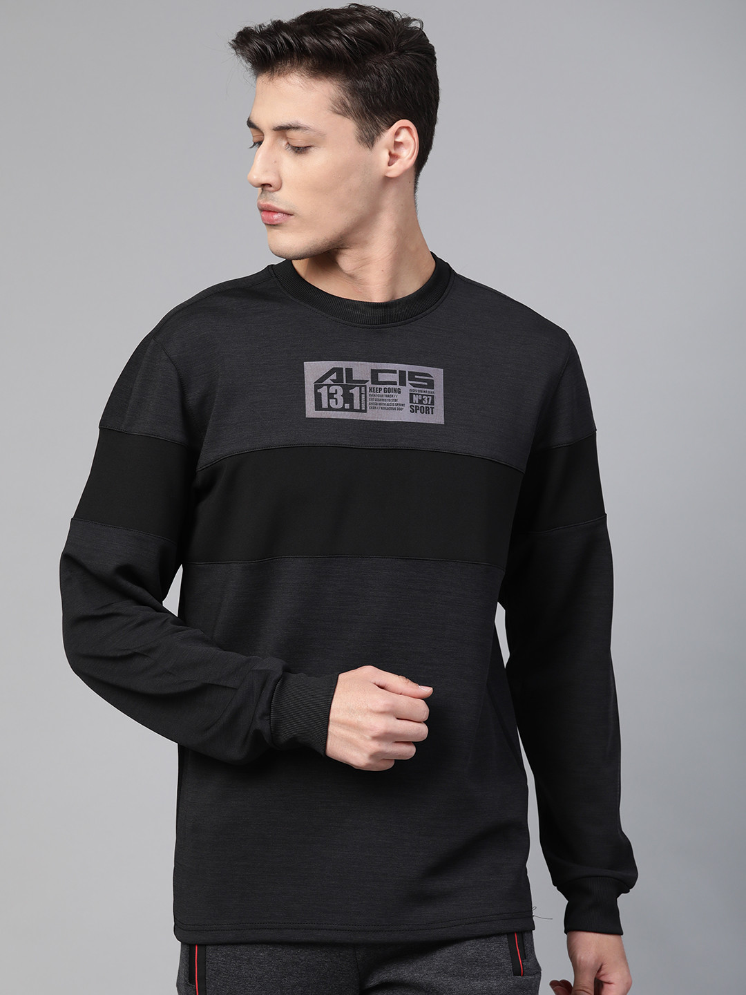 Alcis Men Charcoal Grey Solid Running Sweatshirt