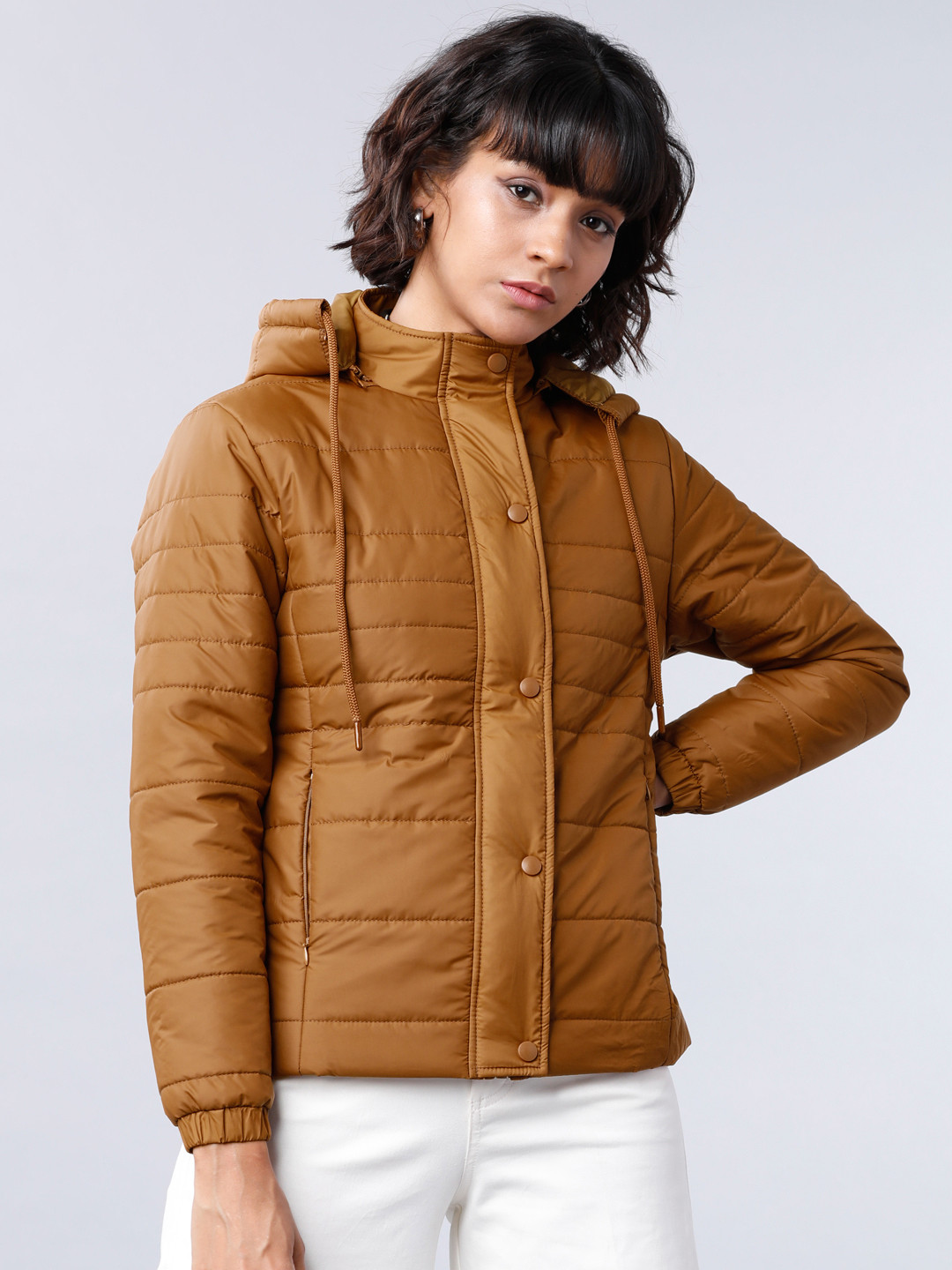 Tokyo Talkies Women Camel Brown Solid Padded Jacket