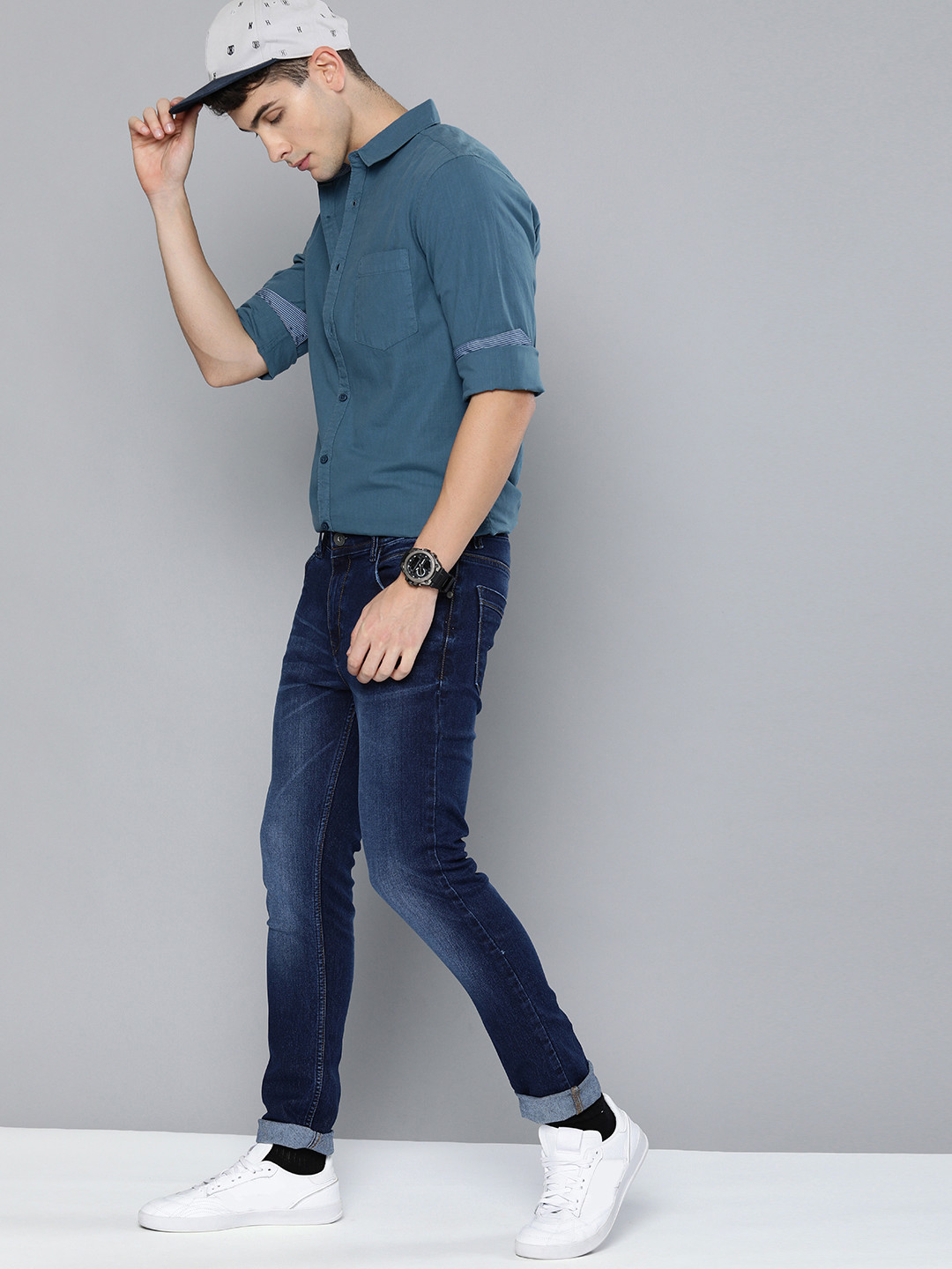 Harvard Men Teal Blue Regular Fit Solid Casual Shirt