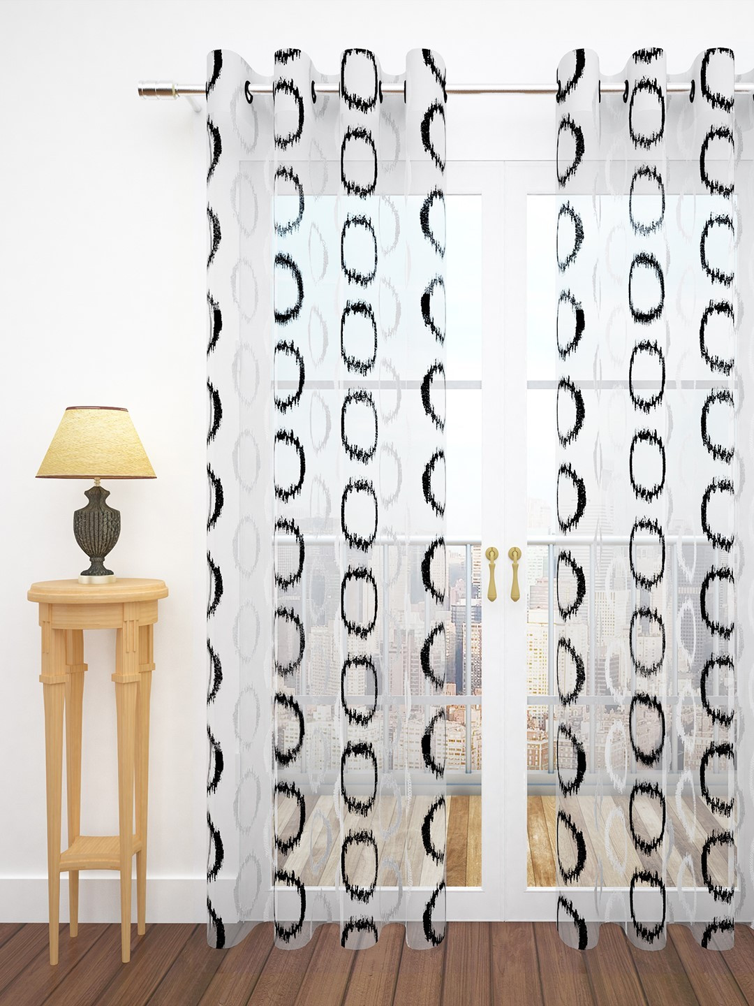 Story@home Black & White Imagica Collection Sheer Polyester Single Door Curtain