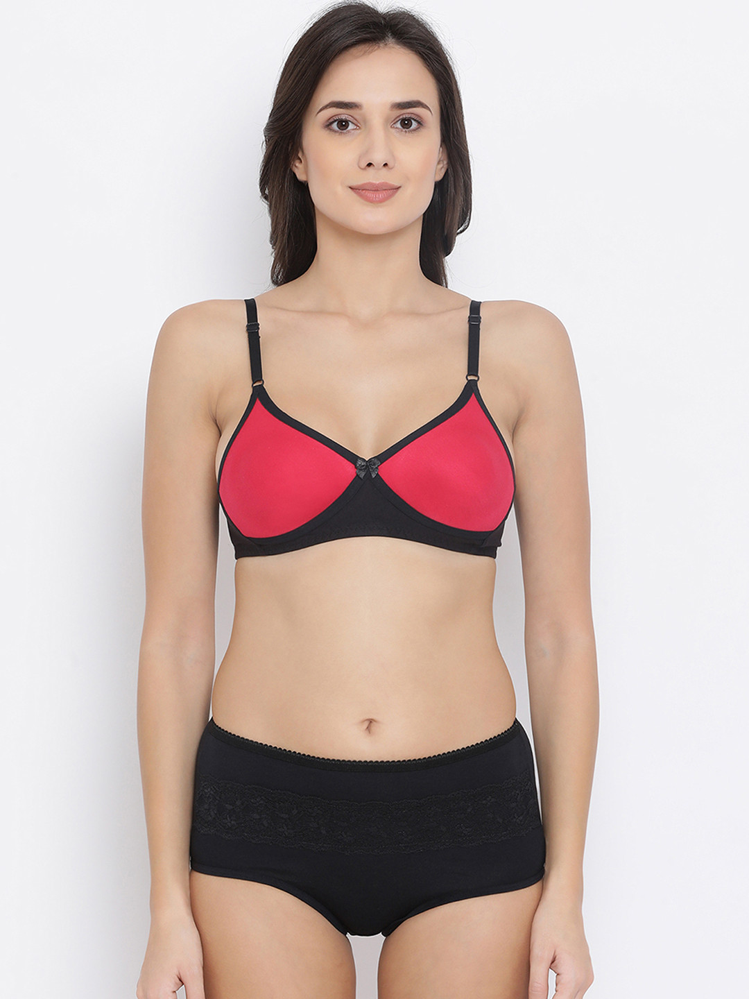 Clovia Women Black & Red Solid Lingerie Set COMBBP35932B