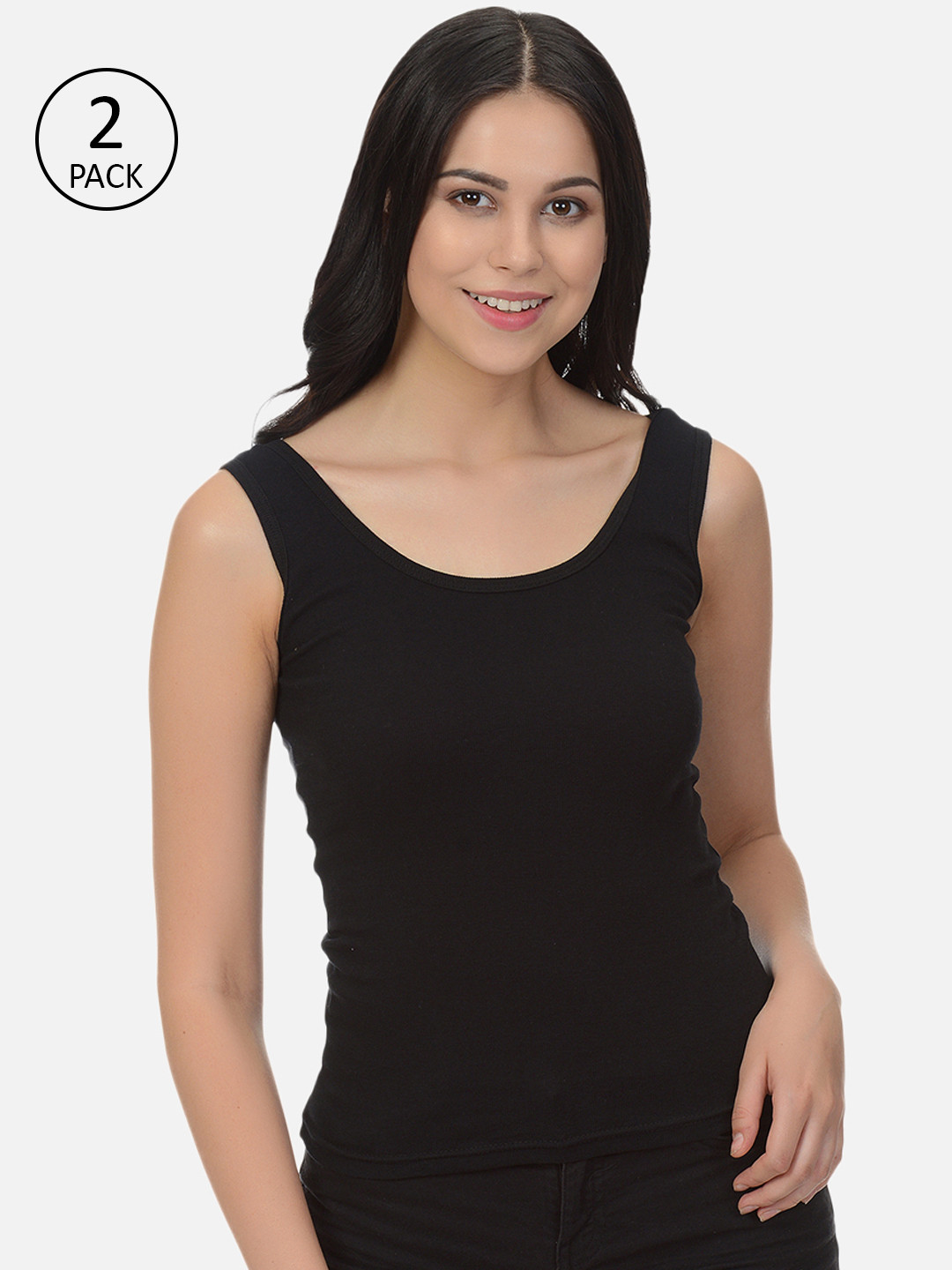 Mod & Shy Women Pack of 2 Black Solid Camisoles