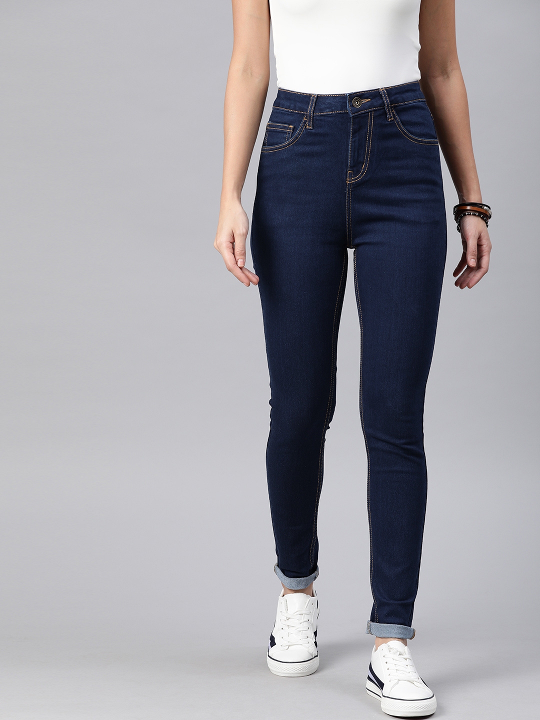 Buy Roadster Women Navy Blue Skinny Fit Mid Rise Clean Look