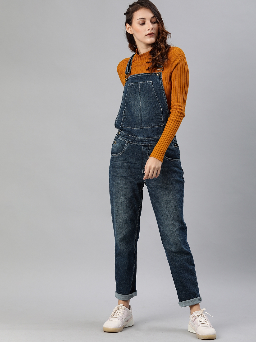 Buy Roadster Women Blue Solid Twofer Takes Dungarees - Dungarees