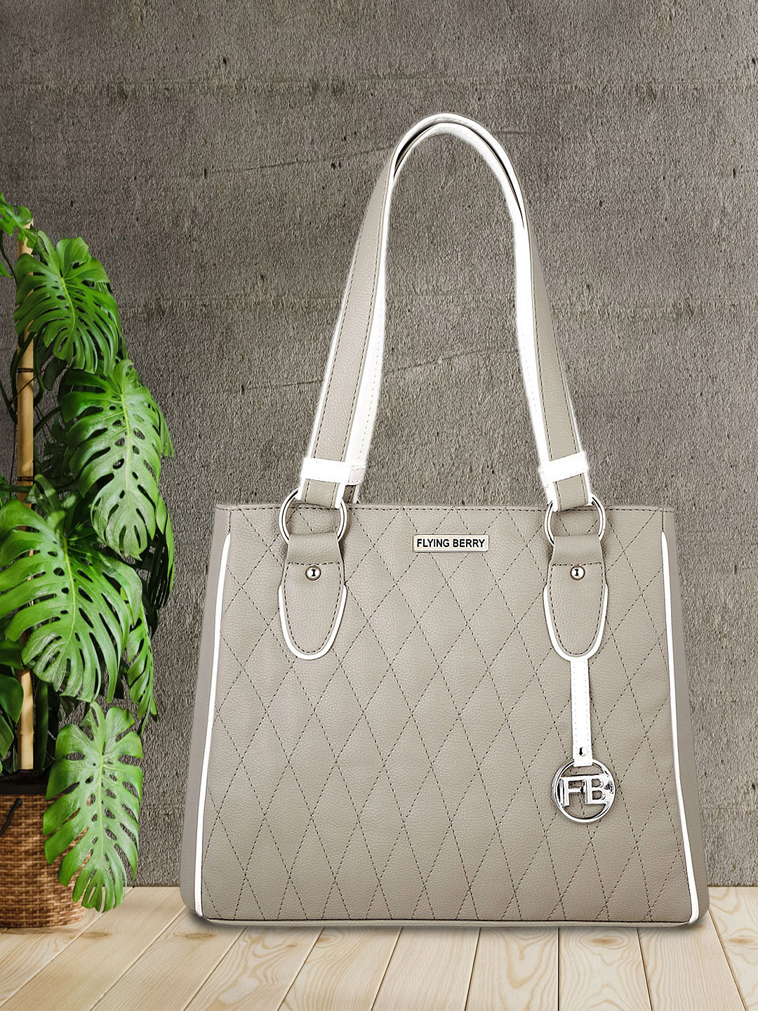 FLYING BERRY Grey Solid Handheld Bag