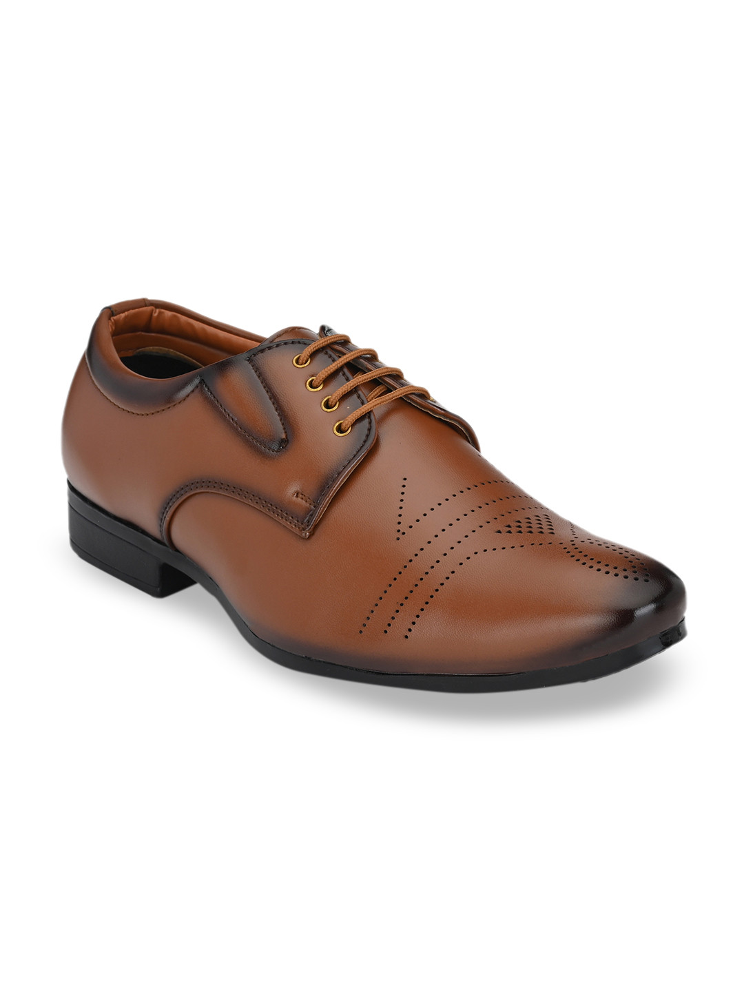 John Karsun Men Tan Brown Textured Formal Derbys