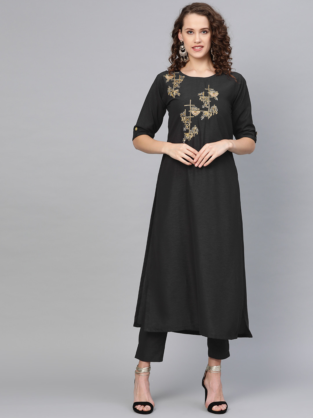 Chhabra 555 Charcoal Grey Made-to-Measure Pure Crepe Kurta with Trousers