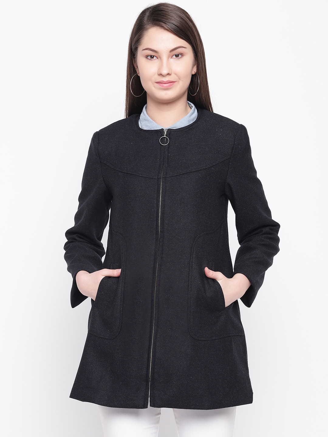 Marie Claire Women Navy Blue Solid Tailored Jacket