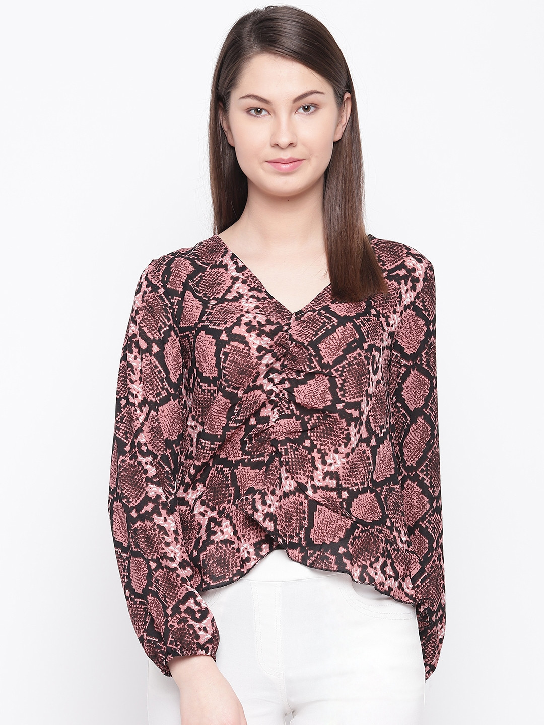 Marie Claire Women Pink & Black Snakeskin Printed Top