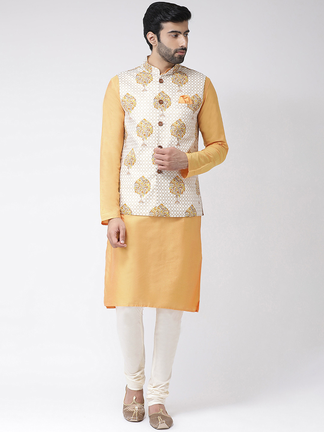 KISAH Men Handloom Kurta with Churidar & Nehru Jacket