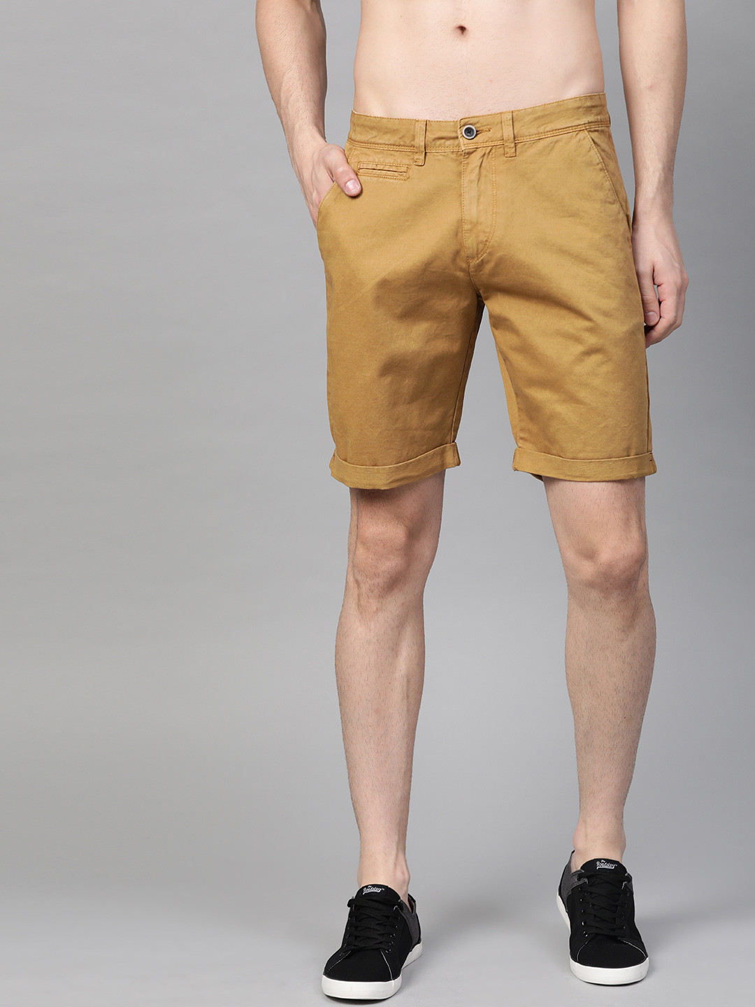 Roadster Men Khaki Solid Regular Fit Shorts